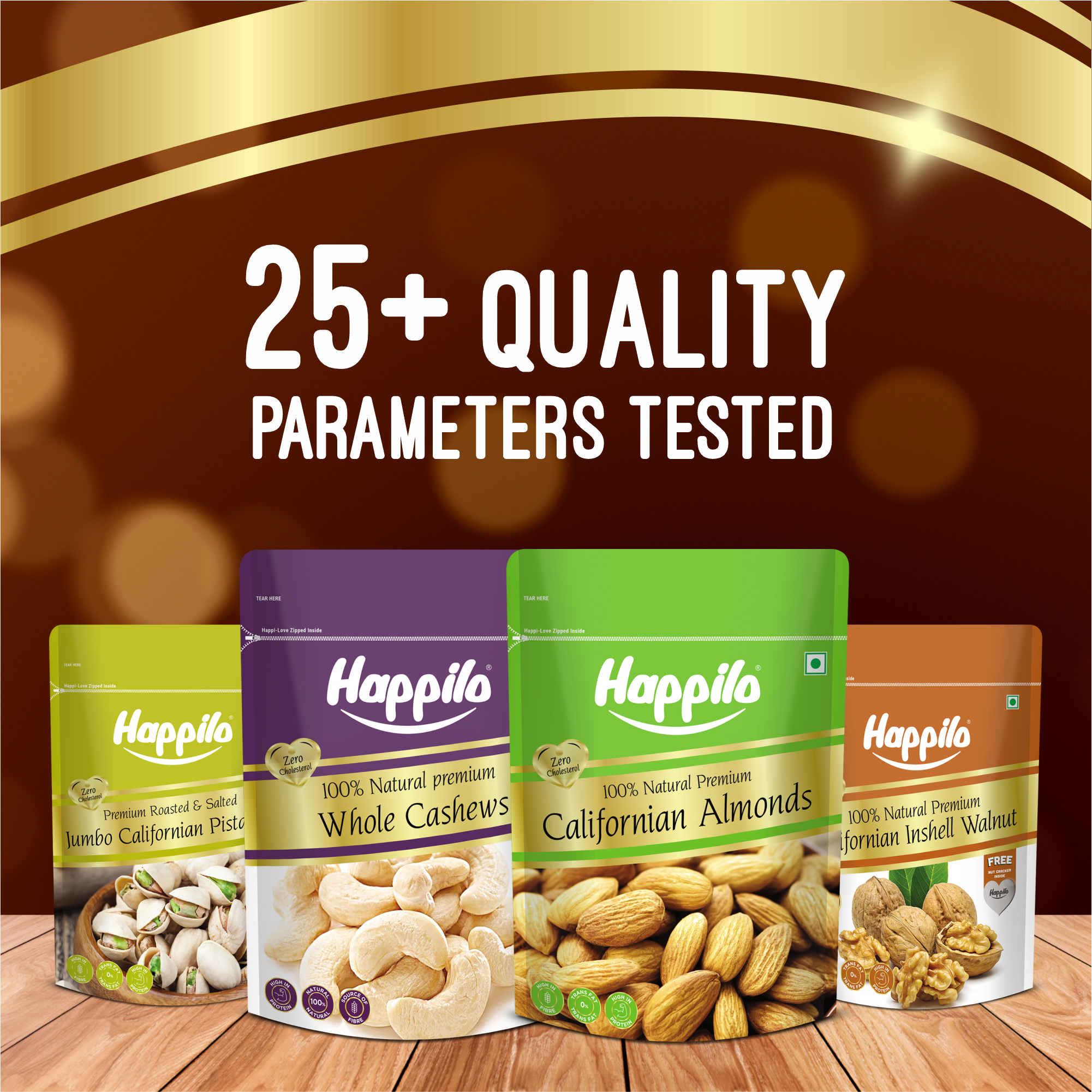 Happilo Premium Dry Fruit Combo 1400g (Almond 500g, Cashews 500g, Pistachios 200g & Inshell Walnuts 200g)