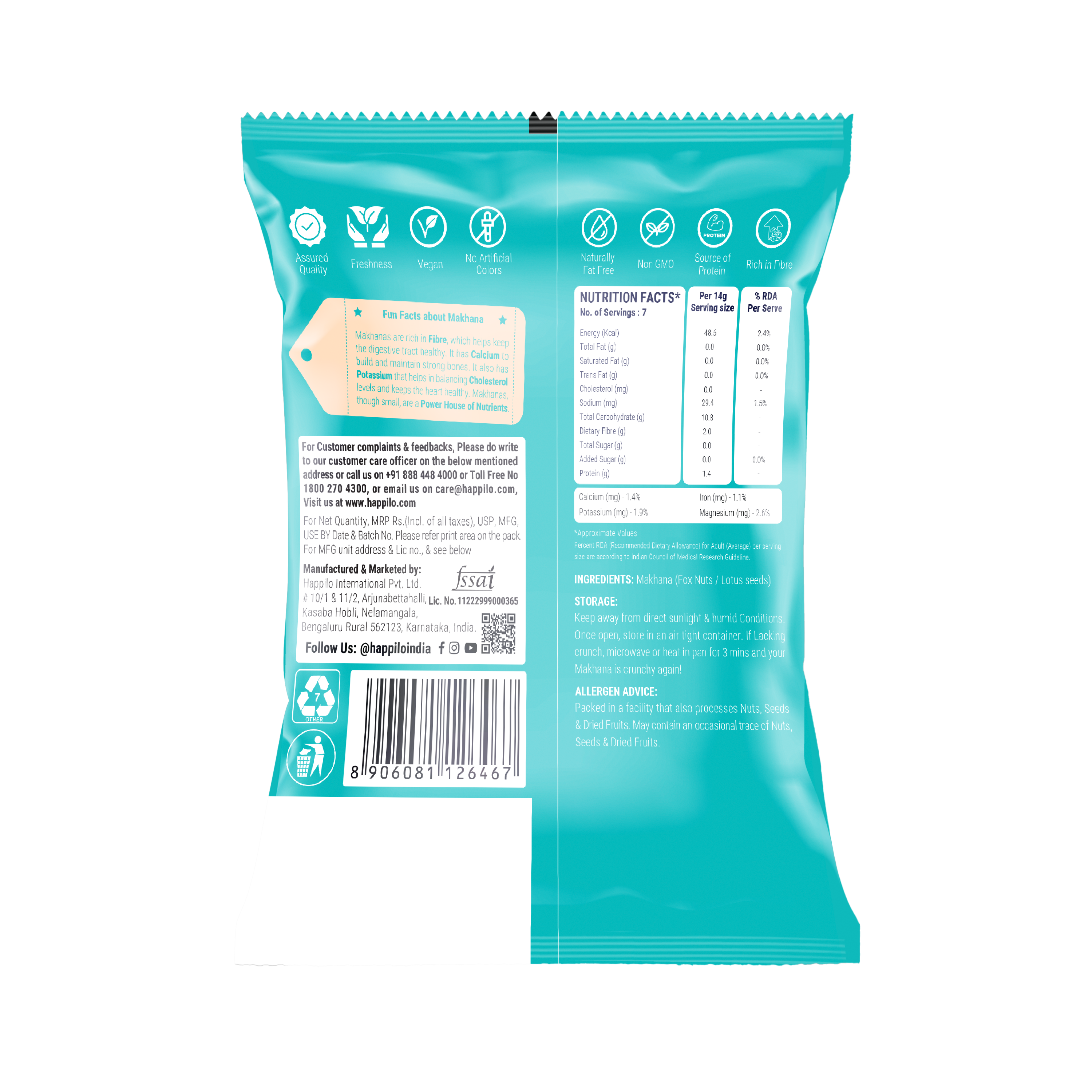 Happilo Premium All Natural Fox Nuts (Phool Makhana) 100g, Healthy Snack Low Calorie Gluten Free and Vegan