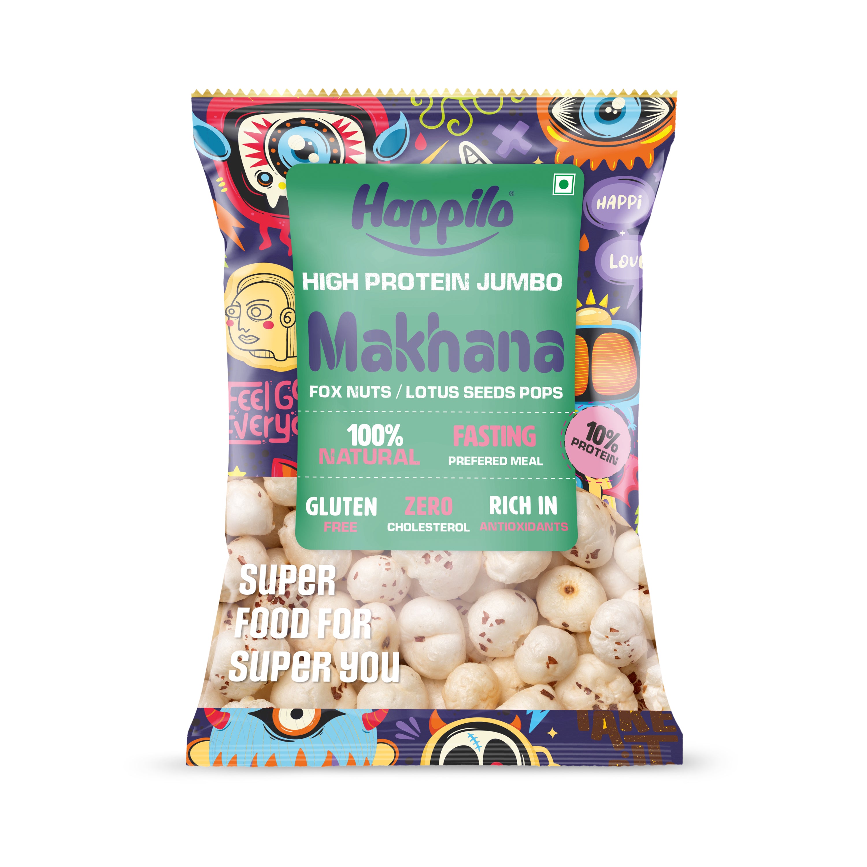 Happilo Premium Jumbo Fox Nuts (Phool Makhana) 100g, Healthy Snack Low Calorie Gluten Free and Vegan