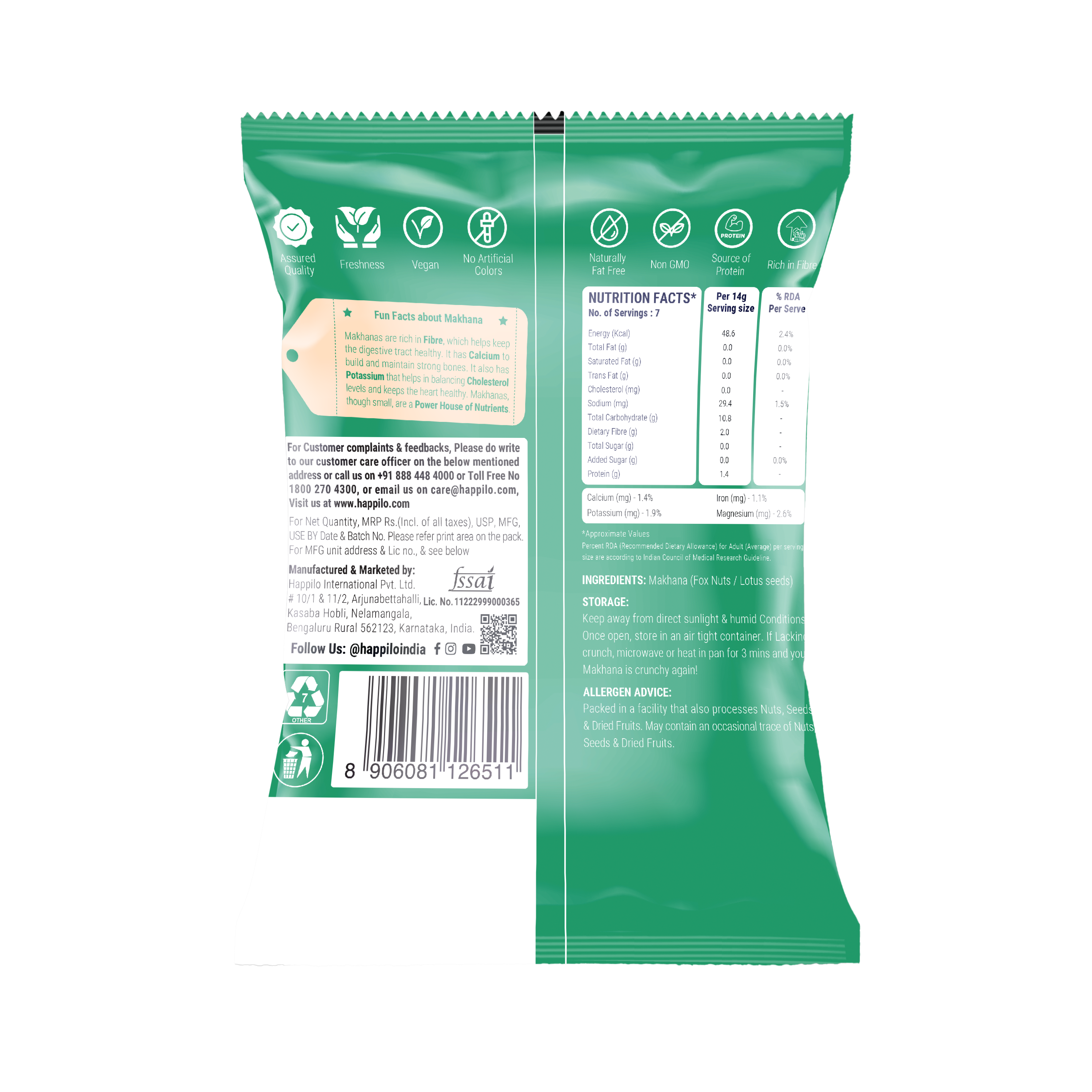 Happilo Premium Jumbo Fox Nuts (Phool Makhana) 100g, Healthy Snack Low Calorie Gluten Free and Vegan
