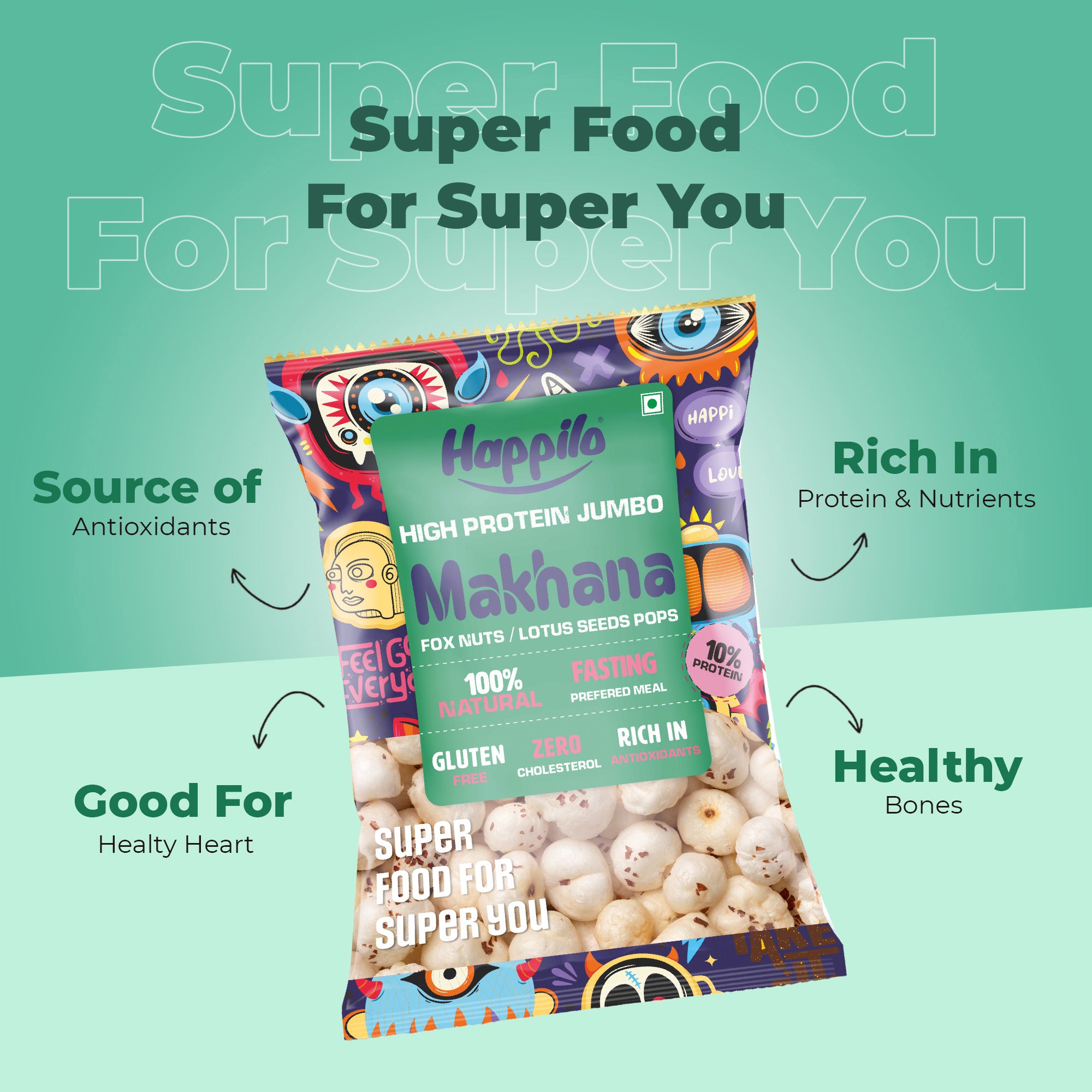 Happilo Premium Jumbo Fox Nuts (Phool Makhana) 100g, Healthy Snack Low Calorie Gluten Free and Vegan