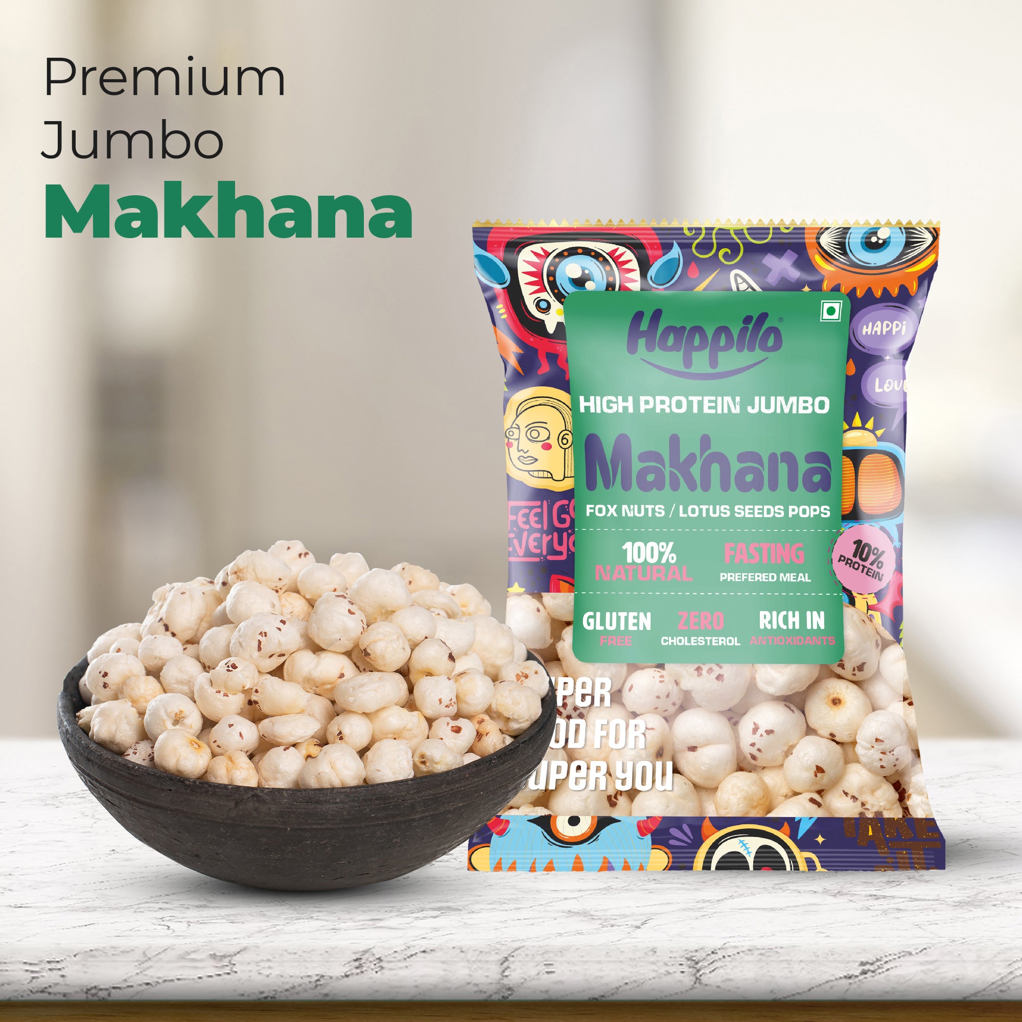 Happilo Premium Jumbo Fox Nuts (Phool Makhana) 100g, Healthy Snack Low Calorie Gluten Free and Vegan