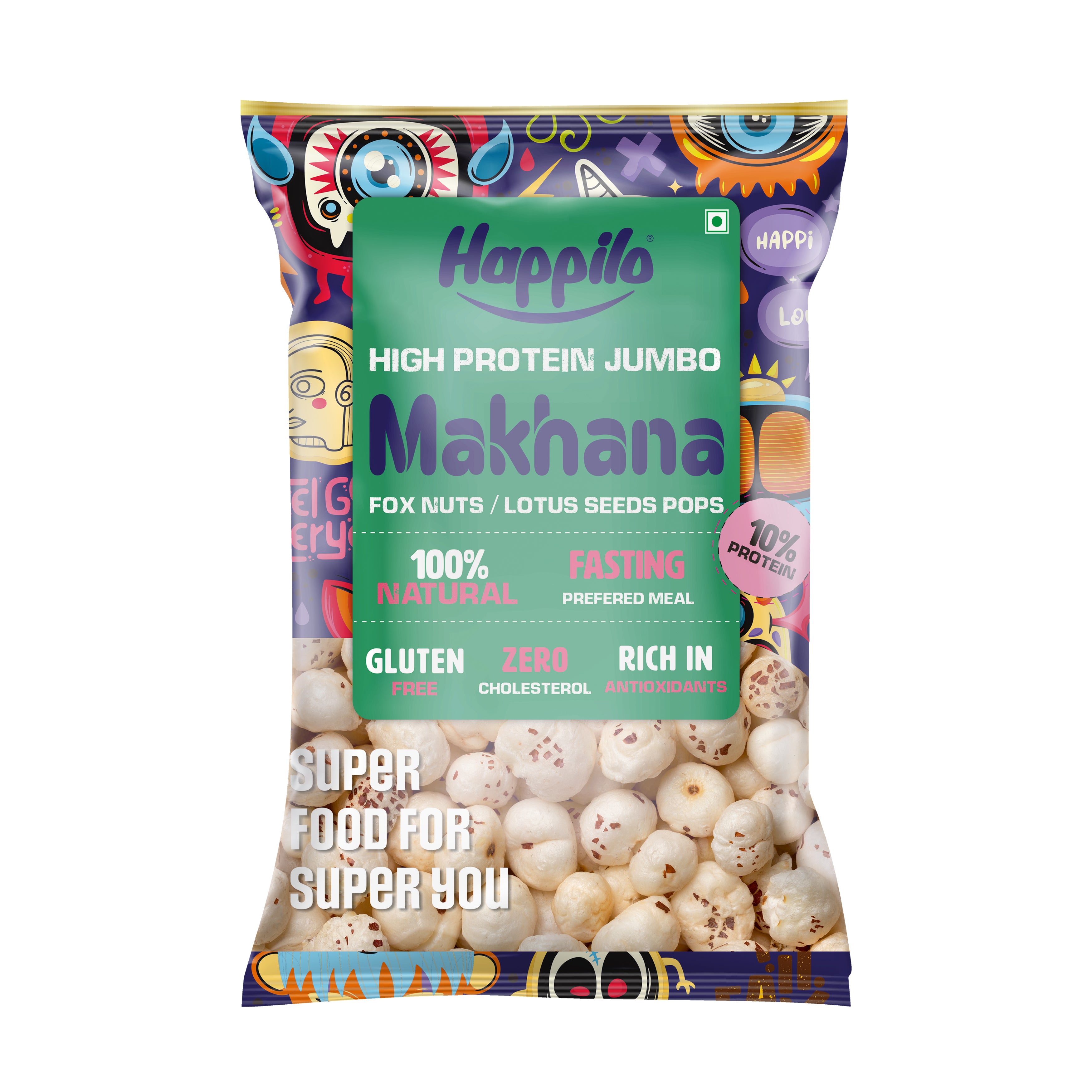 Happilo Premium Jumbo Fox Nuts (Phool Makhana) 200g, Healthy Snack Low Calorie Gluten Free and Vegan