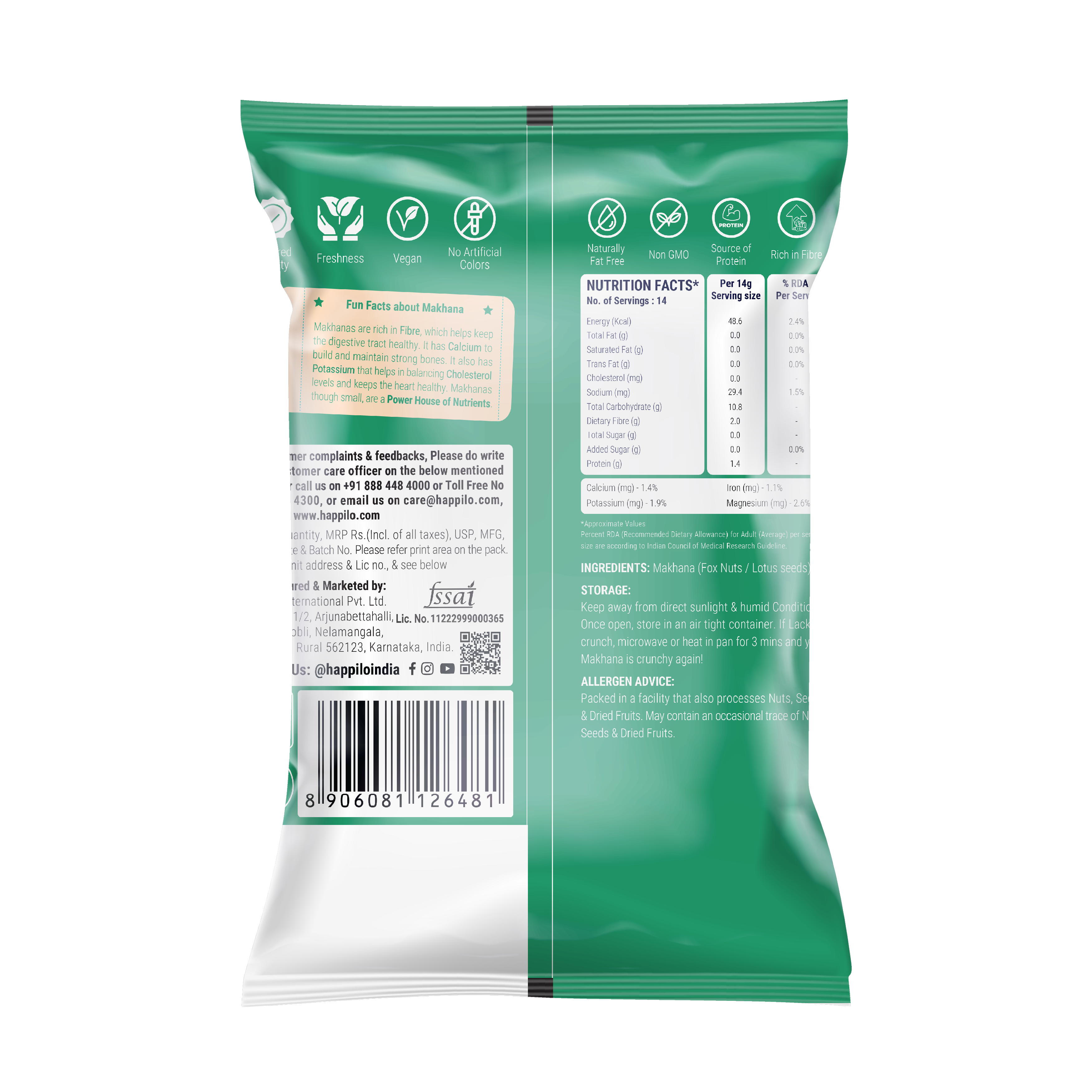 Happilo Premium Jumbo Fox Nuts (Phool Makhana) 200g (Pack of 2)