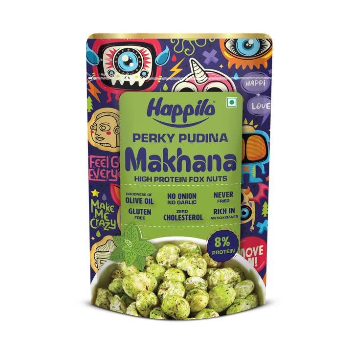 Happilo Premium Super Snack Makhana Perky Pudina 55g, Roasted Foxnut Healthy Snack Low Calorie Gluten Free and Vegan