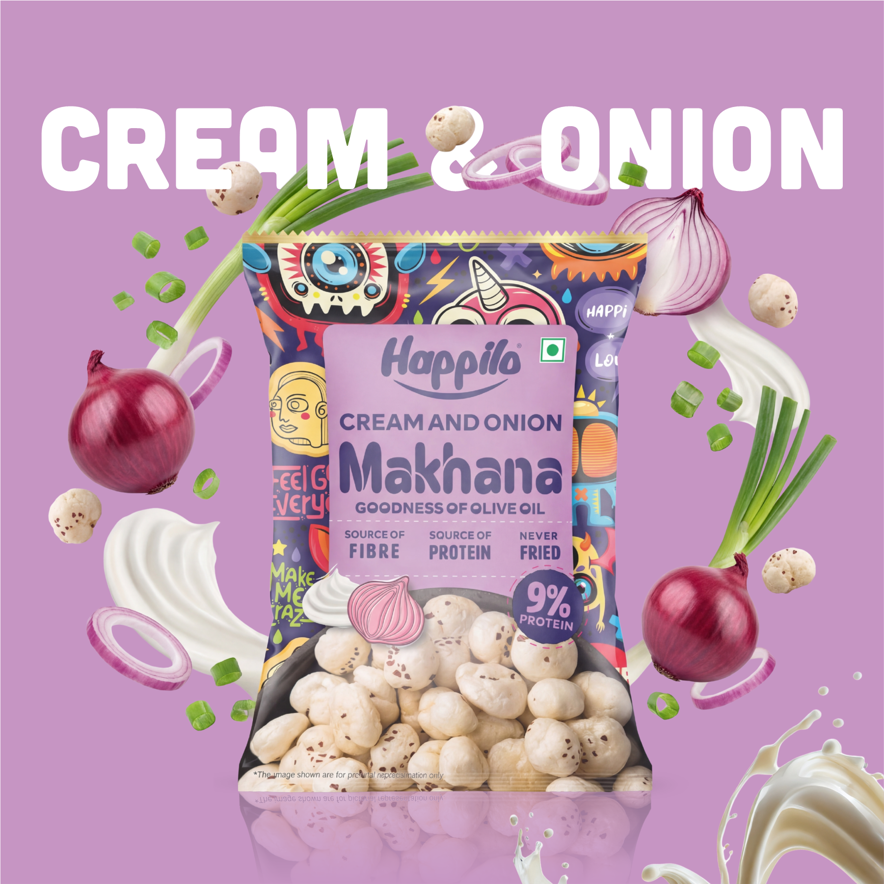 Happilo Premium Super Snack Makhana Cream & Onion 55g | Roasted | Crunchy | Flavourful