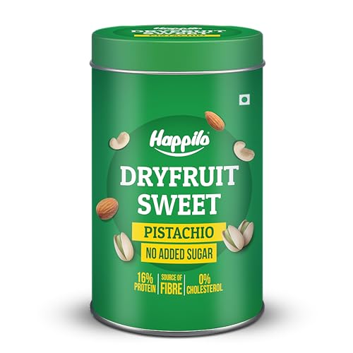 Happilo Premium Pistachios Healthy Dry Fruit Sweets Bar Tin 150g, Healthy Snack, High in Protein Nuts, No Added Sugar, Vegan, Tasty as a Desert, No preservatives, For Energy, Fitness & Immunity
