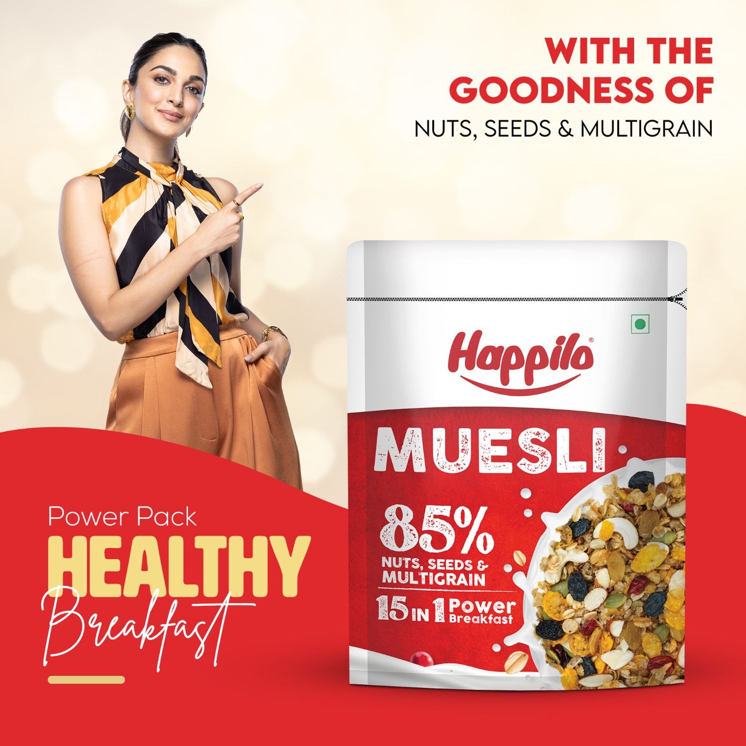 Happilo Dry Fruit Muesli 500g, 85% Nuts, Seeds and Multigrain, 15 in 1 Power Breakfast, High in Fiber, Omega 3, Protein