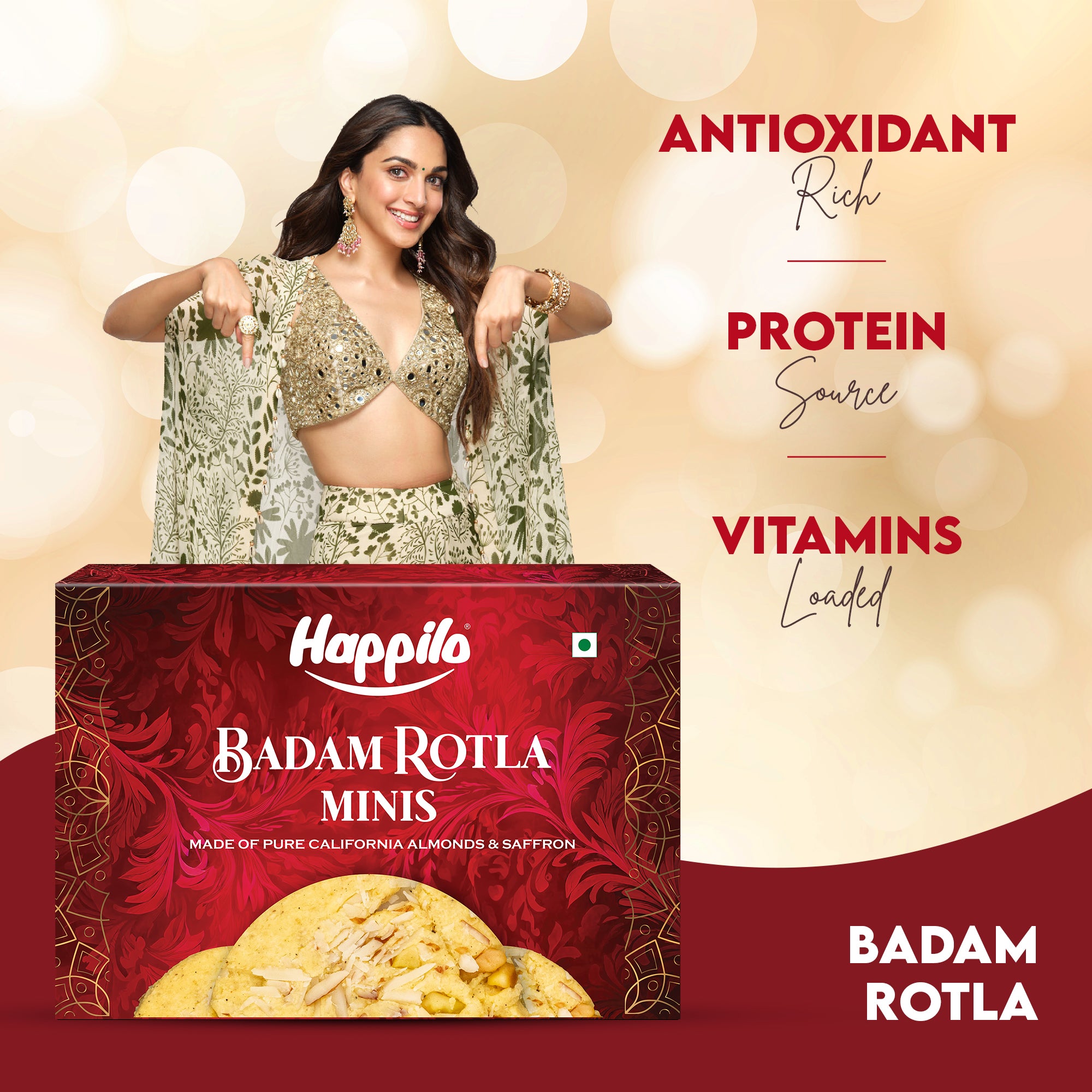 Happilo Badam Rotla Minis 200g, Made with California Almonds, California Pistachios, Ghee, Saffron, Rich in Protein and Fibers