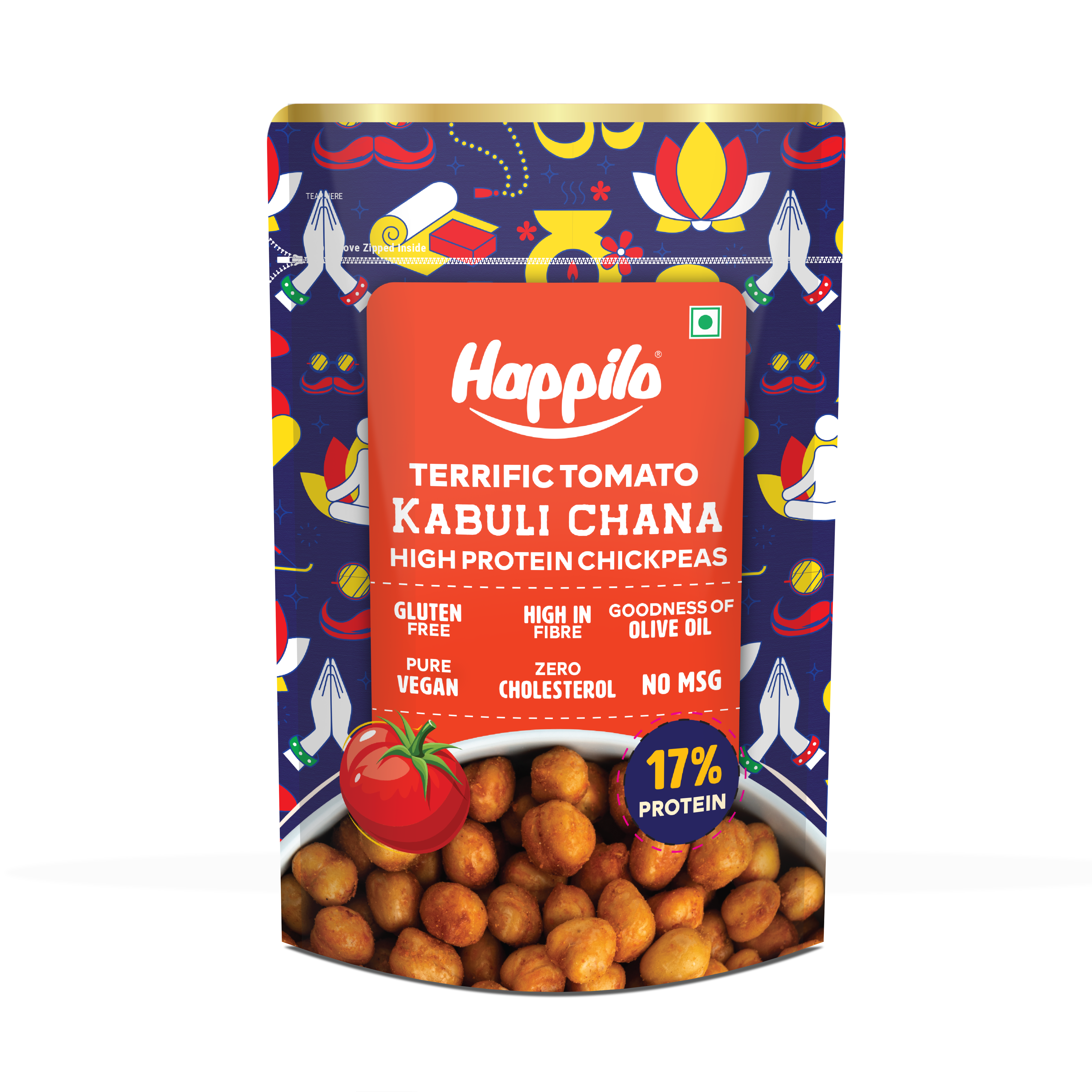 Happilo Premium Super Snack Terrific Tomato Chickpeas 110g, Crunchy and Delicious, Super Healthy