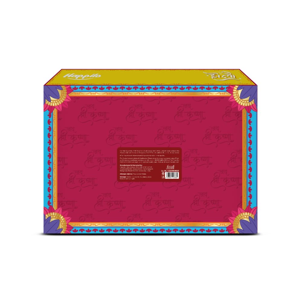Happilo Leela Holi Gift Box 258g, Holi Greeting Card, Thandi Mix, Organic Colour, Almonds, Cashews, Pistachios, Party Snack, Chocolate Energy Bar, Date Bites and Playing Cards