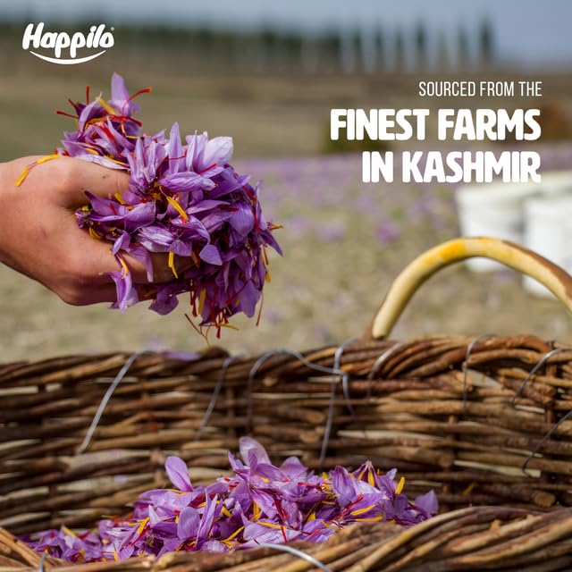 Happilo Premium Kashmiri Saffron 1g, Handpicked Pure Kesar for Pooja, Finest A++ Grade, Whole Threads For Golden Milk, Cooking