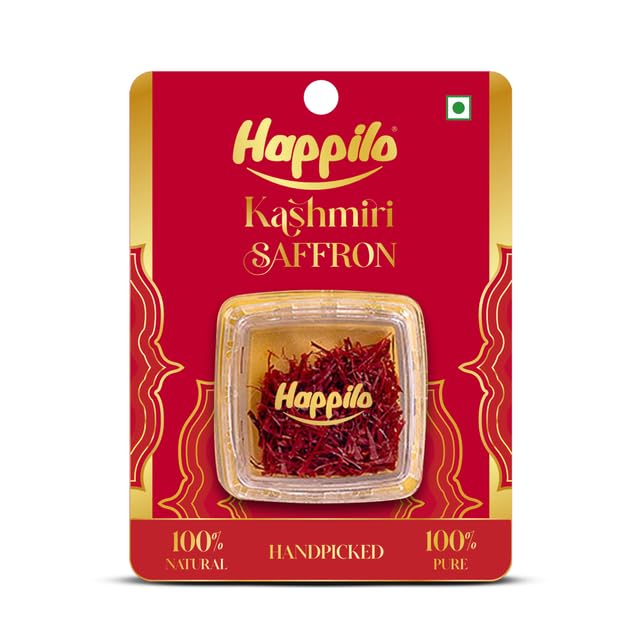 Happilo Premium Kashmiri Saffron 1g, Handpicked Pure Kesar for Pooja, Finest A++ Grade, Whole Threads For Golden Milk, Cooking