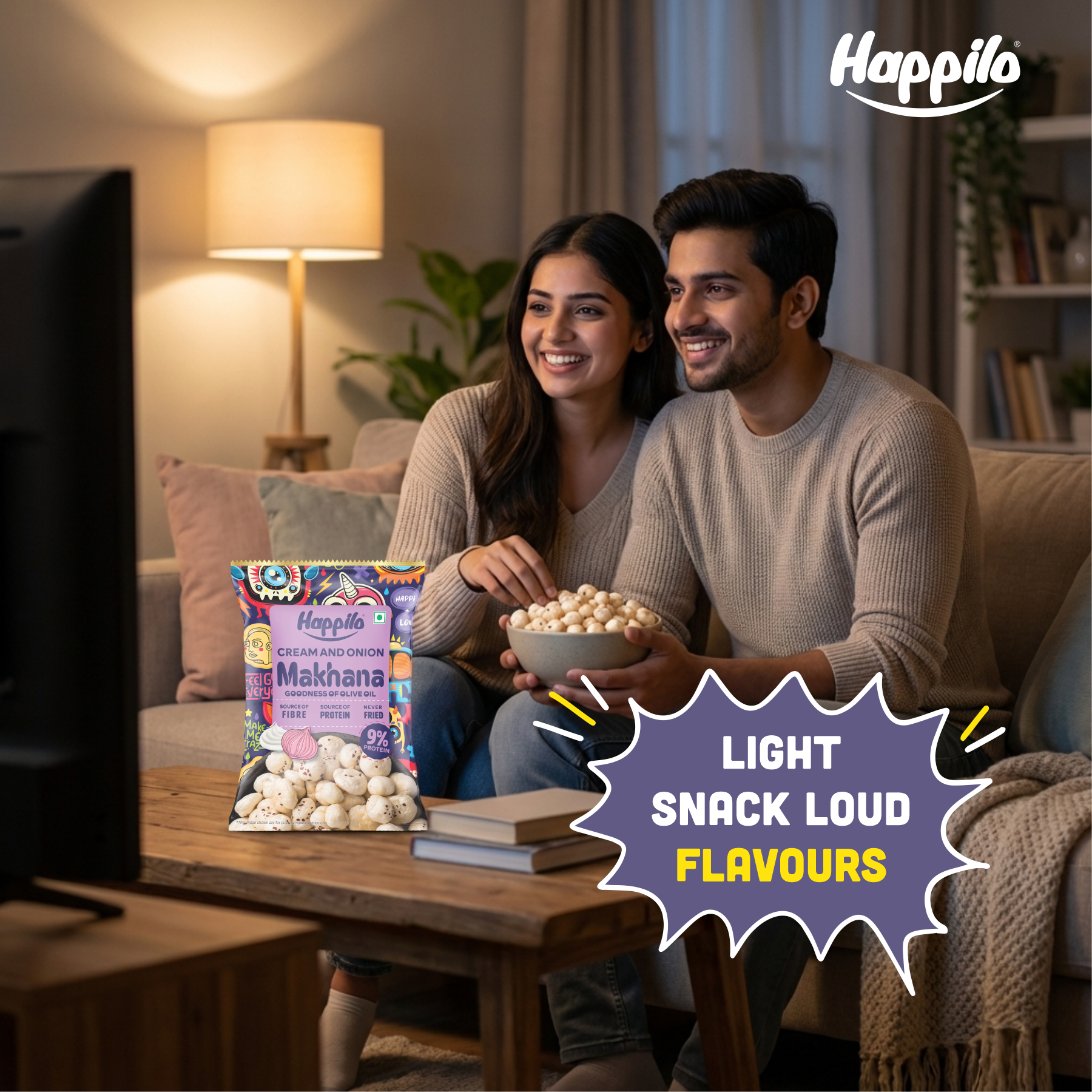 Happilo Premium Super Snack Makhana Cream & Onion 55g | Roasted | Crunchy | Flavourful