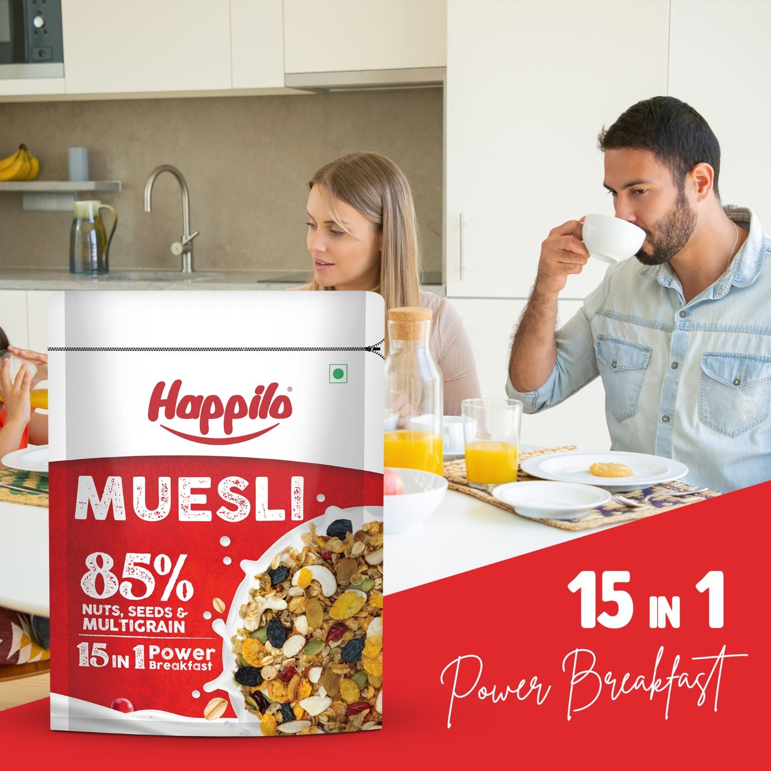 Happilo Dry Fruit Muesli 500g, 85% Nuts, Seeds and Multigrain, 15 in 1 Power Breakfast, High in Fiber, Omega 3, Protein