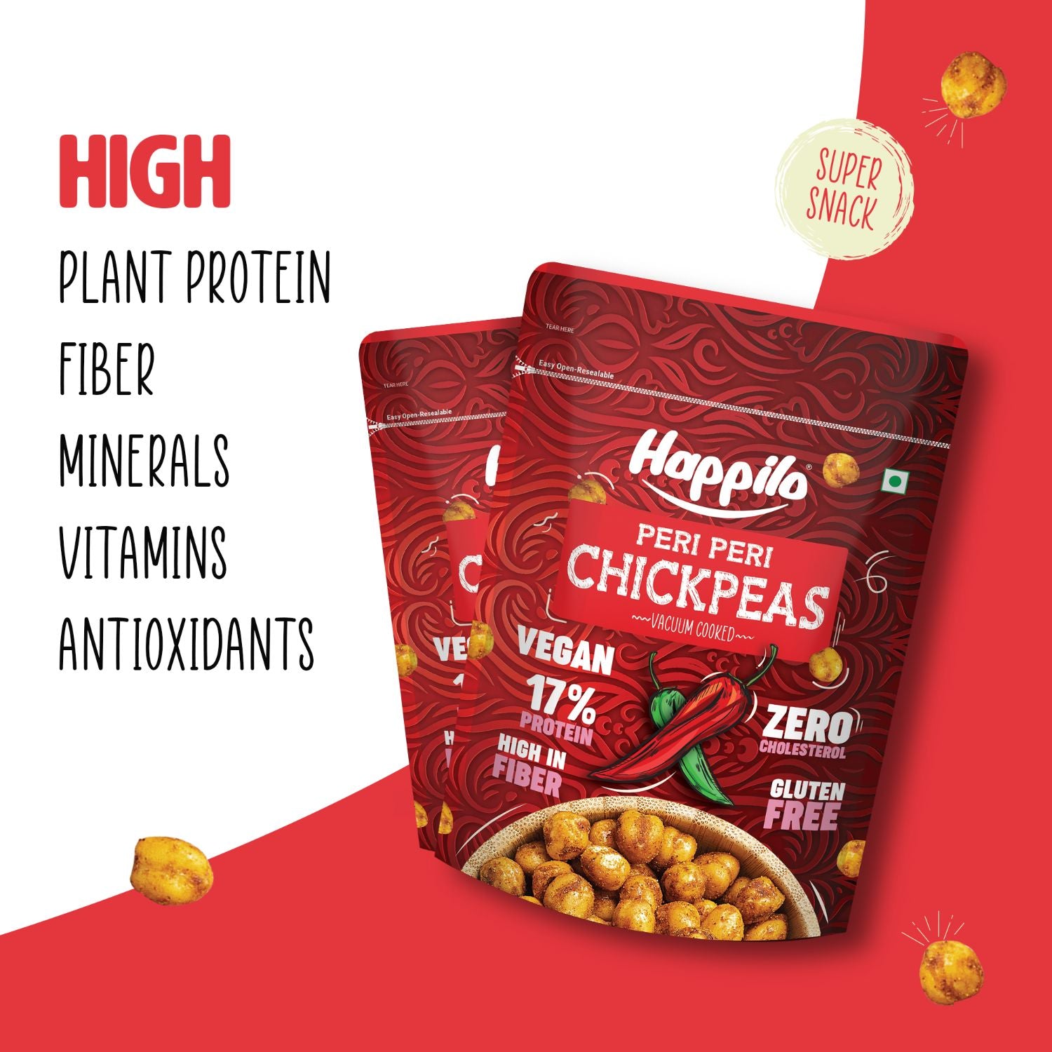 Happilo Premium Super Snack Peri Peri Chickpeas (Pack Of 3) 110g each, Crunchy and Delicious, Super Healthy