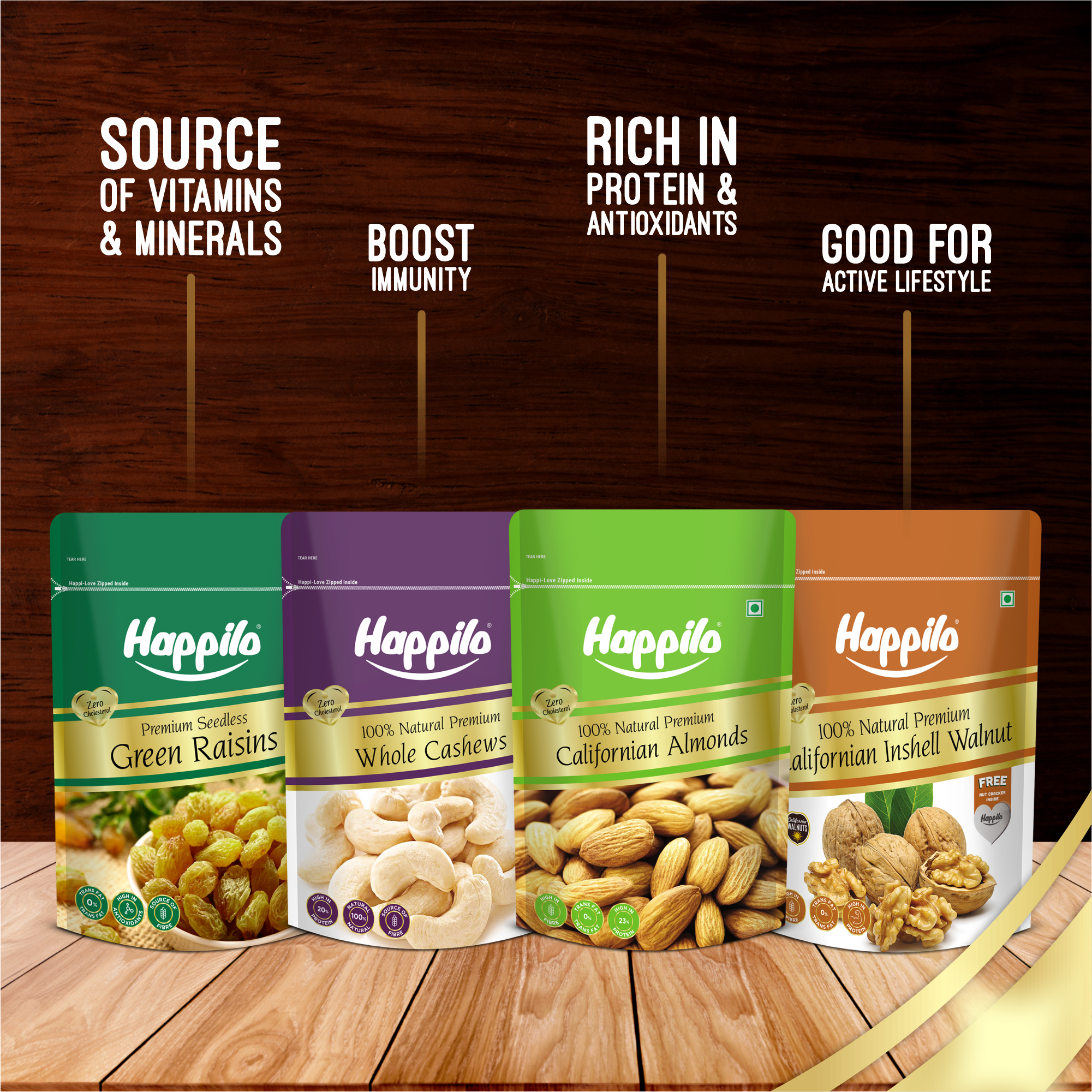 Premium Dry Fruits Combo (California Almonds 200g Whole Cashews 200g Raisins 250g & California Inshell Walnuts 200g)