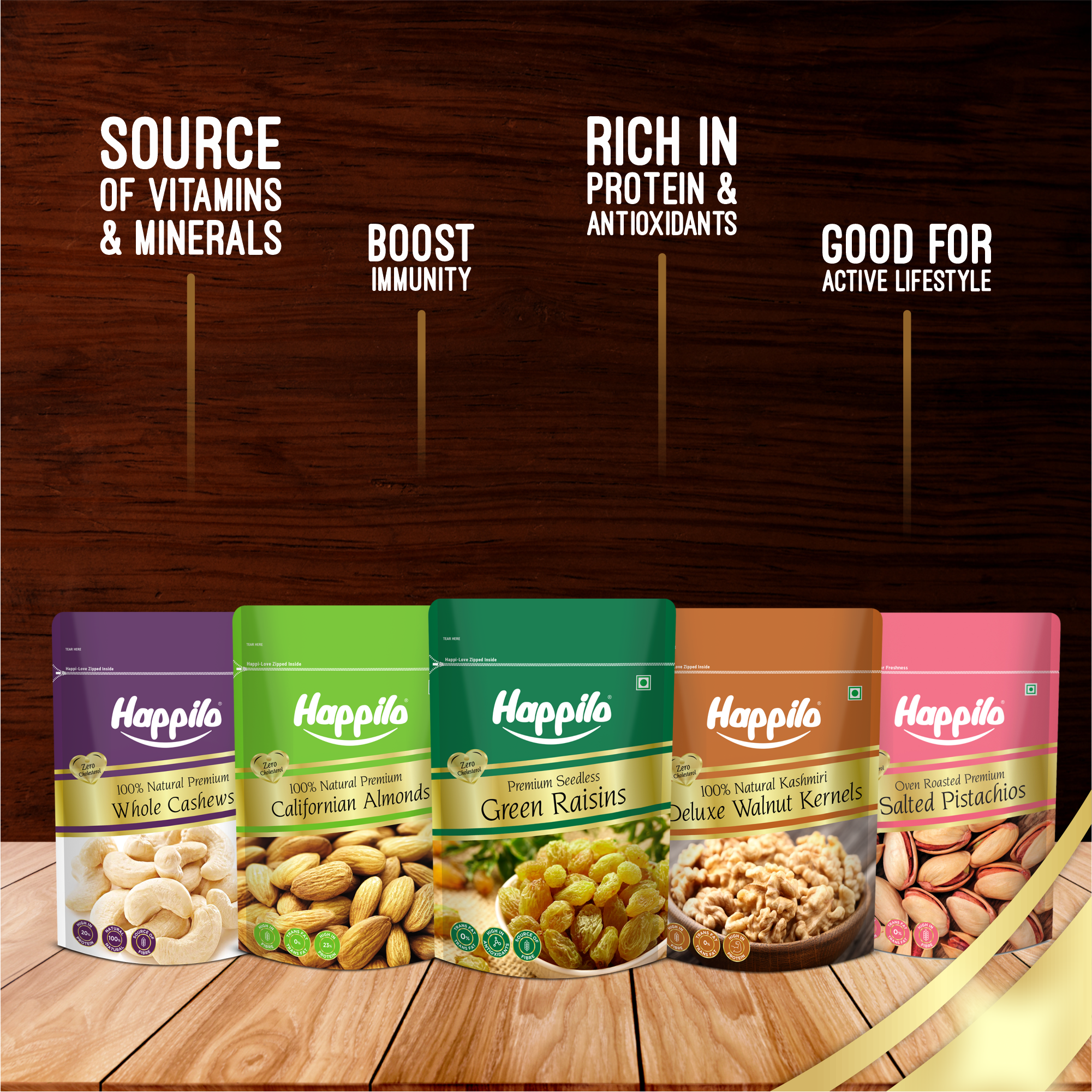 Premium Dry Fruits Combo 1050g (California Almonds 200g Whole Cashews 200g Green Raisins 250g Iranian Salted Pistachios 200g Deluxe Kashmiri Walnut Kernels 200g)