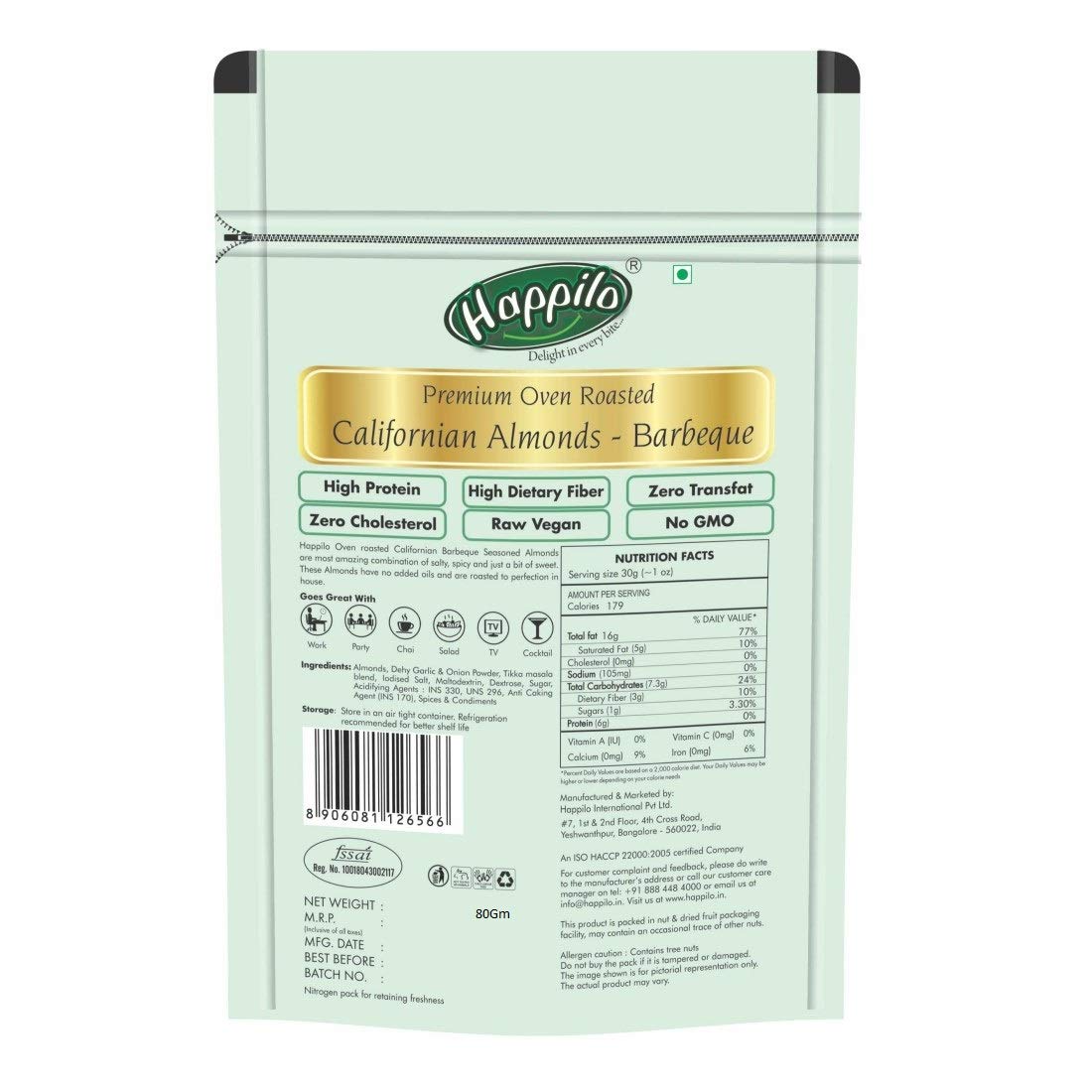 Happilo Premium Oven Roasted Californian Barbeque Almonds 80g