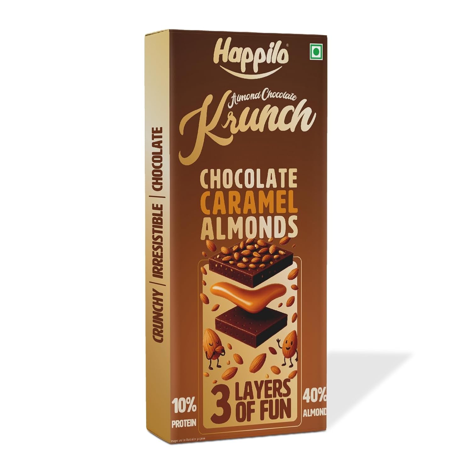 Happilo Premium Almond Chocolate Krunch Gift Pack 51g (Pack of 3, 17g), Protein 10%, Almonds 40%, Almond Bar Chikki, No Preservatives, Gluten Free