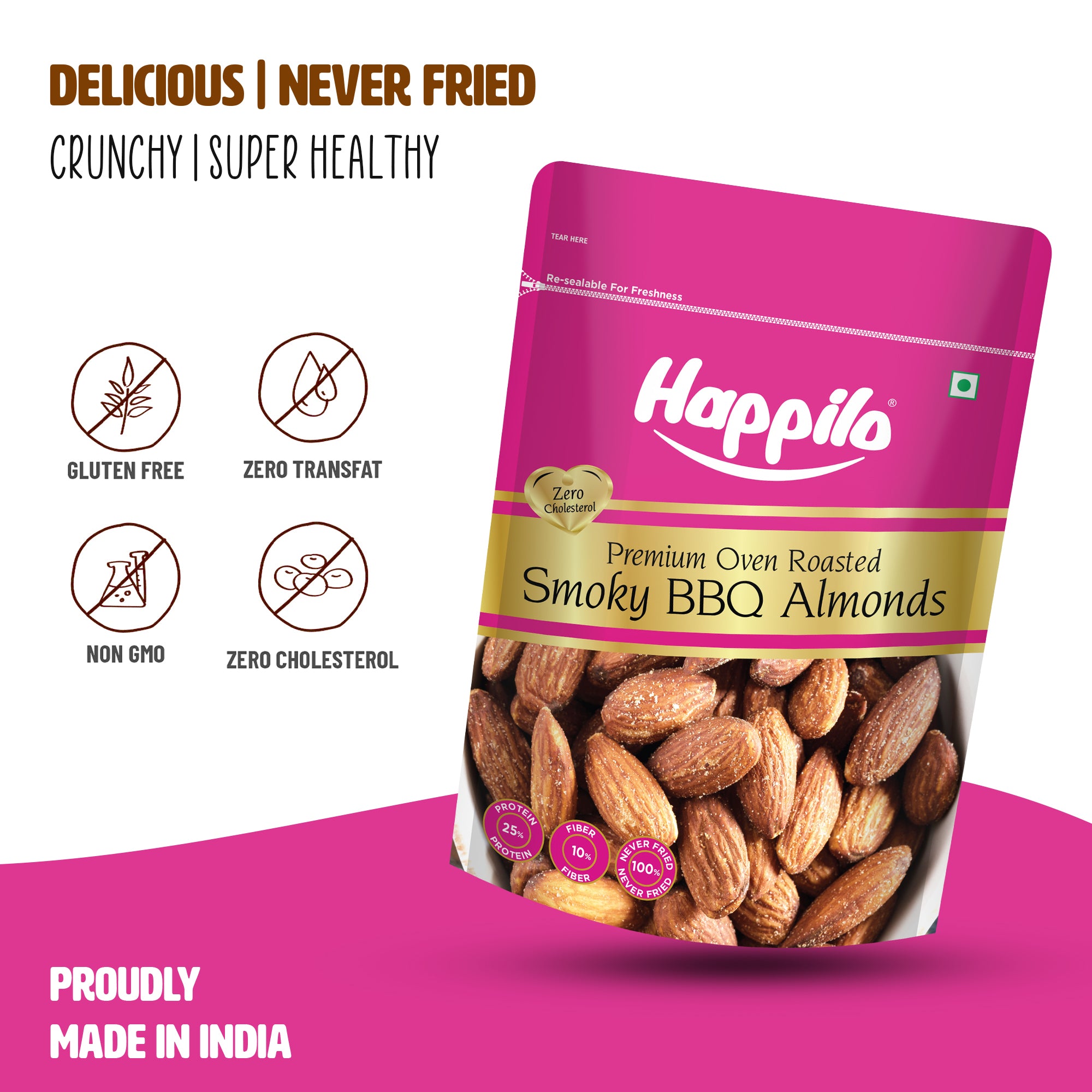 Happilo Barbeque Californian Almonds, Super Healthy Crunchy Nuts, Non Fried, High Protein Dry Fruit, 160g