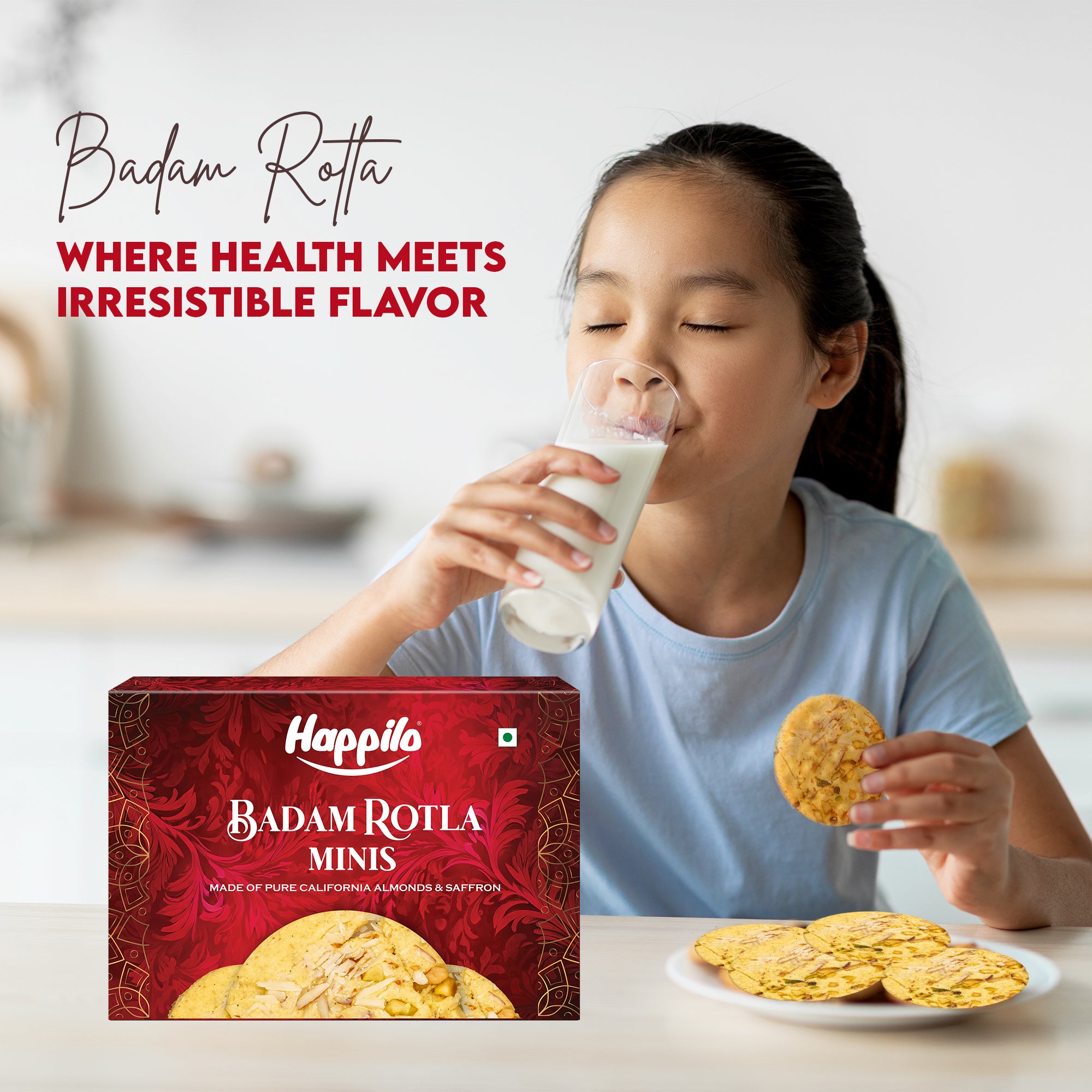 Happilo Badam Rotla Minis 200g, Made with California Almonds, California Pistachios, Ghee, Saffron, Rich in Protein and Fibers