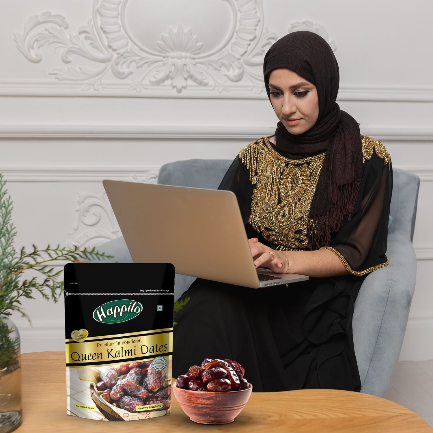 Happilo Premium International Queen Kalmi Dates 350g (Pack of 2), Fresh & Soft Khajur Dry Fruit with Natural Sweetness, Naturally Dried & free from any Preservative