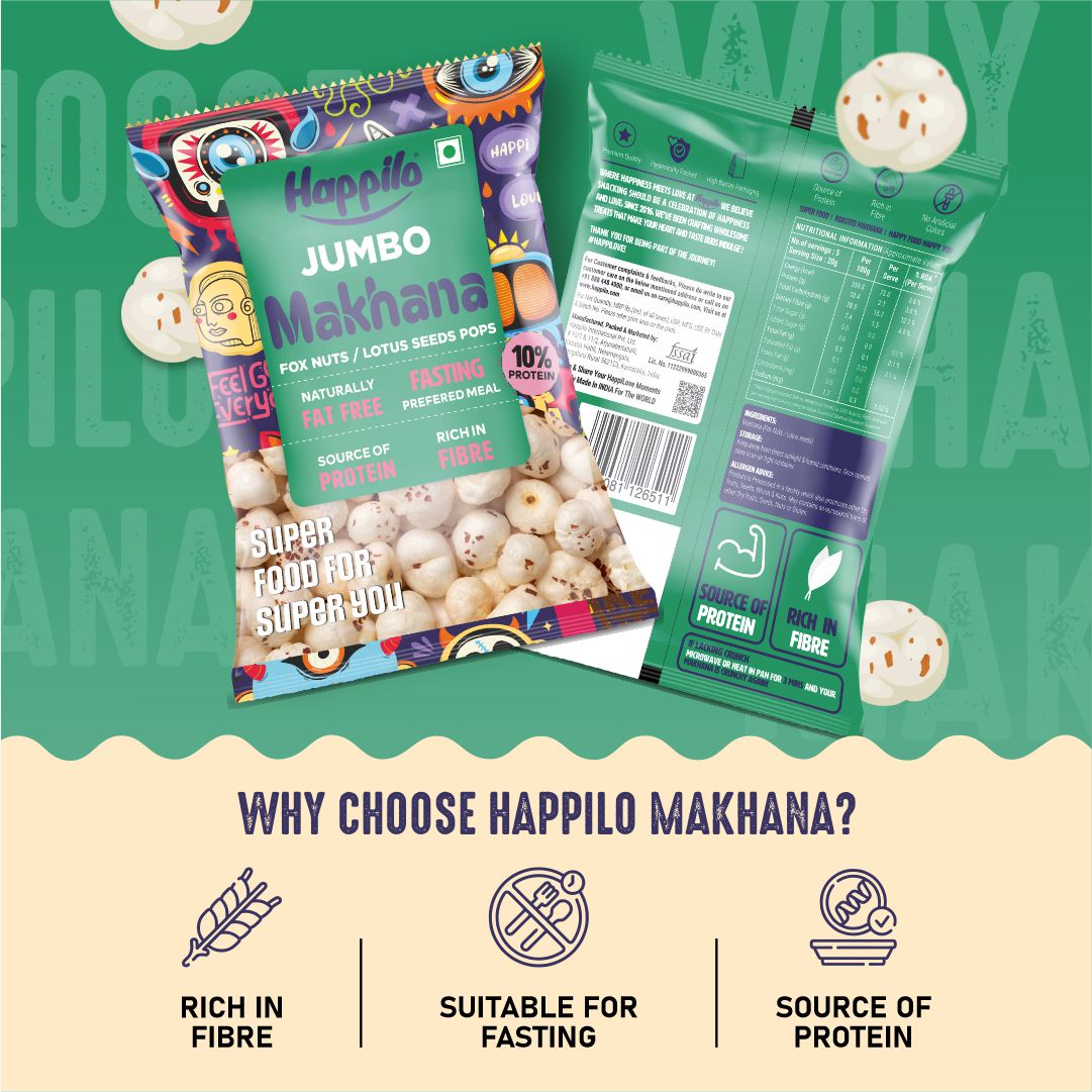 Happilo Premium Jumbo Fox Nuts (Phool Makhana) 100g | Lotus Seeds, Roasted Foxnuts | No added Preservatives and No artificial Flavours