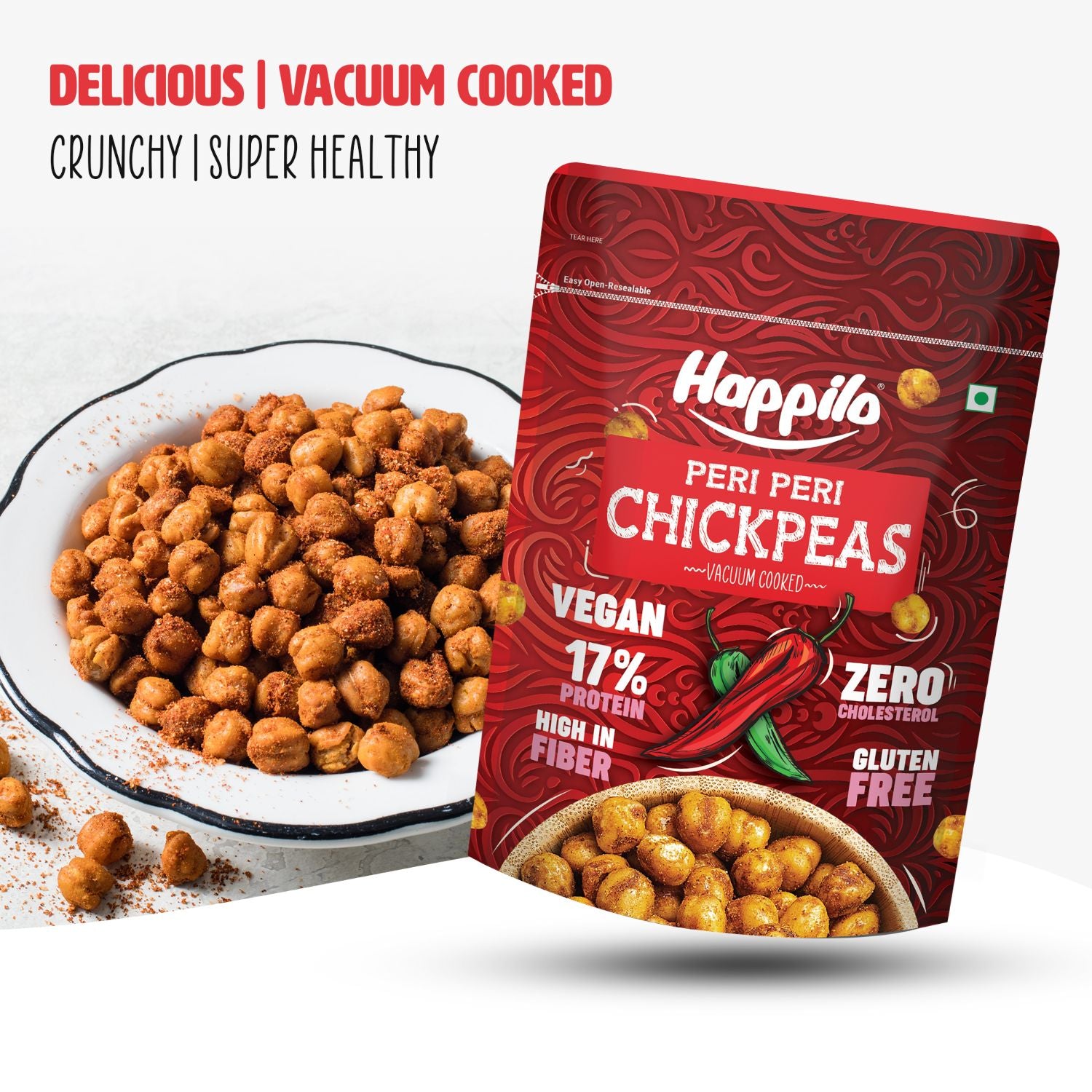 Happilo Premium Super Snack Peri Peri Chickpeas (Pack Of 3) 110g each, Crunchy and Delicious, Super Healthy