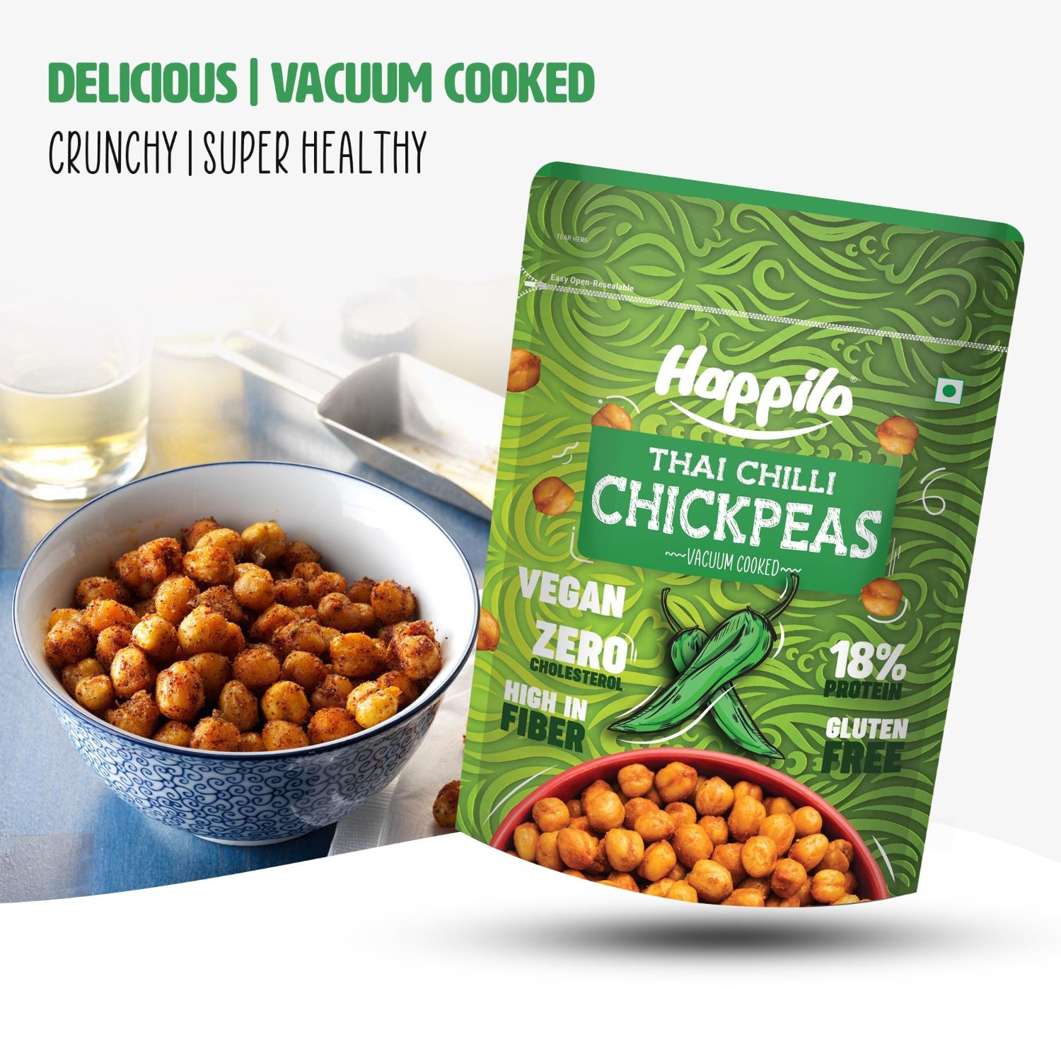 Happilo Premium Super Snack Thai Chilli Chickpeas (Pack Of 3) 110g each, Crunchy and Delicious, Super Healthy