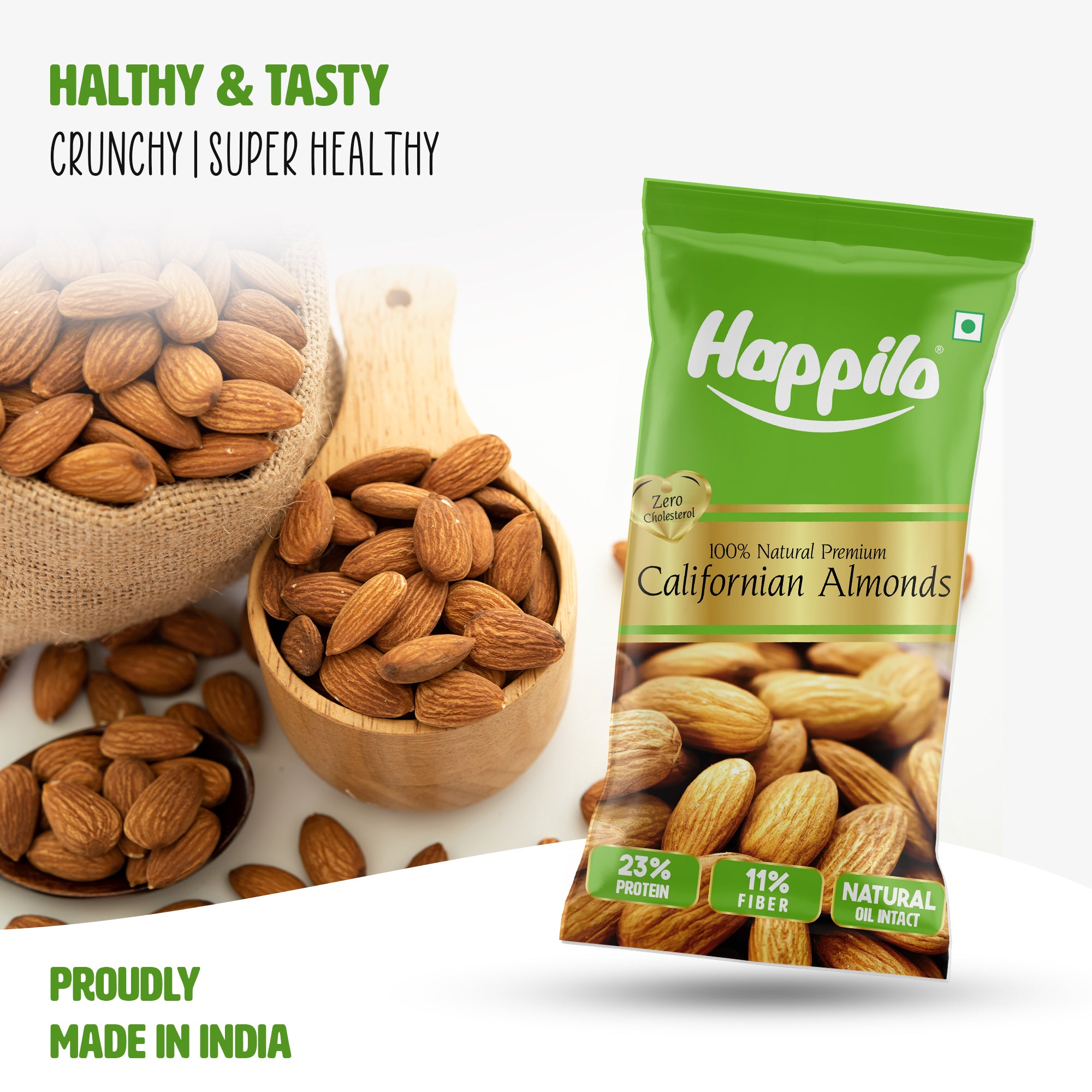 Happilo Smart Snack Natural Californian Almonds 15g