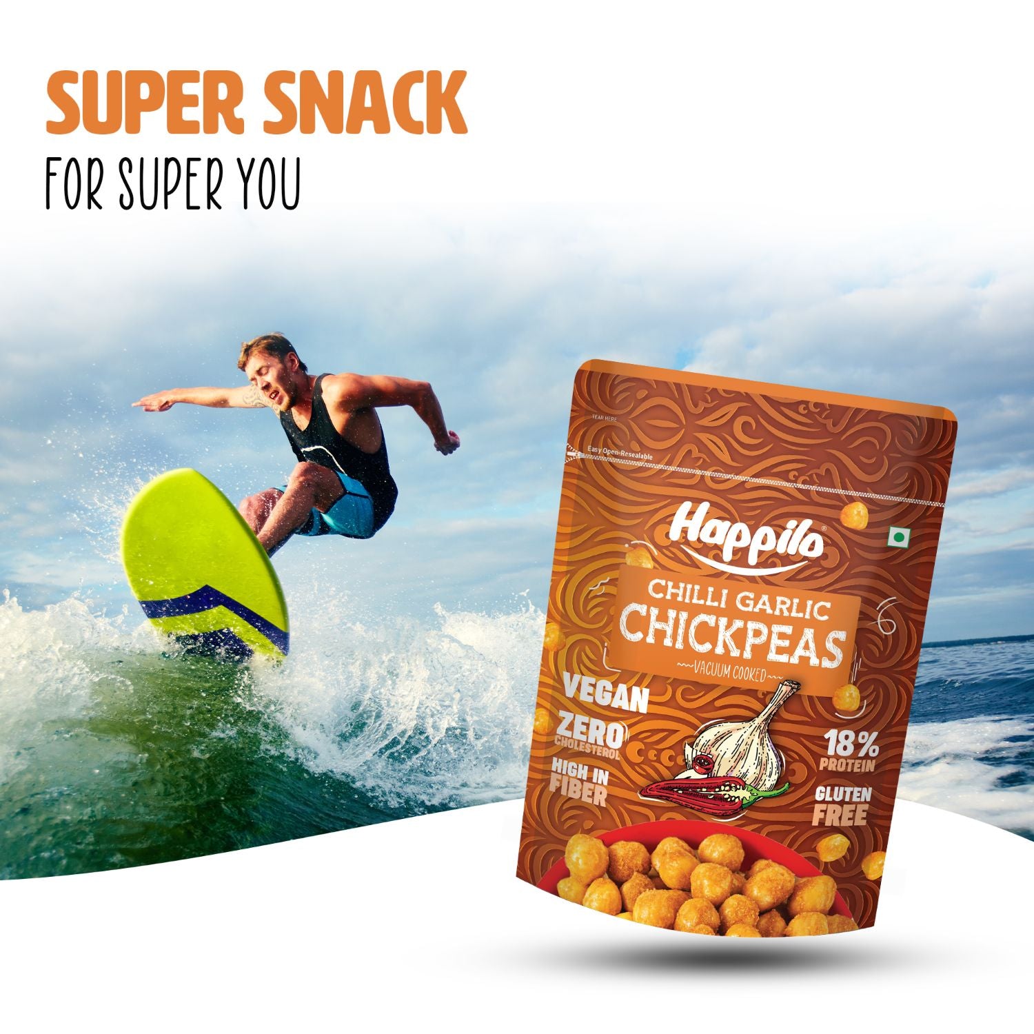 Happilo Premium Super Snack Chili Garlic Chickpeas (Pack Of 3) 110g each, Crunchy and Delicious, Super Healthy