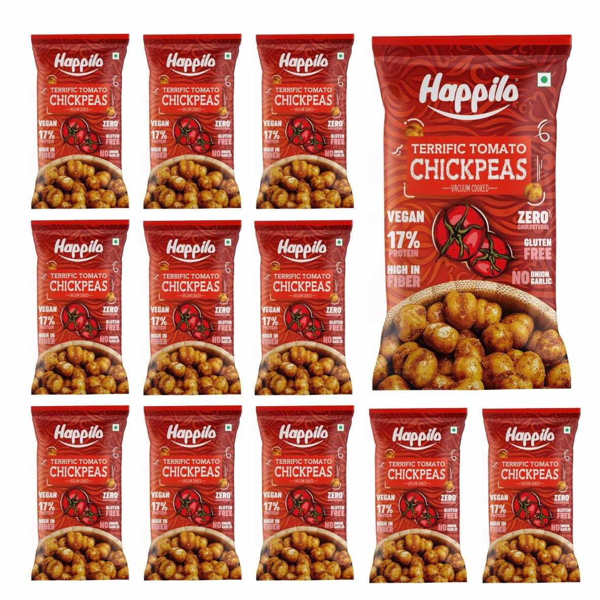 Happilo Premium Super Snack Terrific Tomato Chickpeas (Pack Of 12) 20g