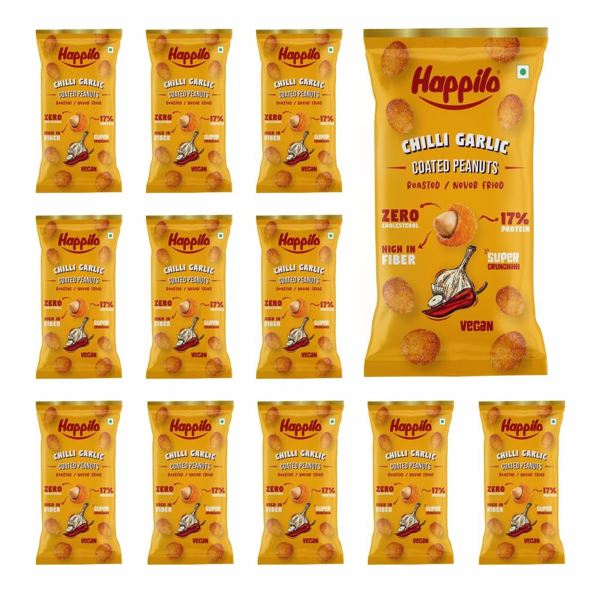 Happilo Premium Super Snack Chilli Garlic Peanuts (Pack Of 12) 25g