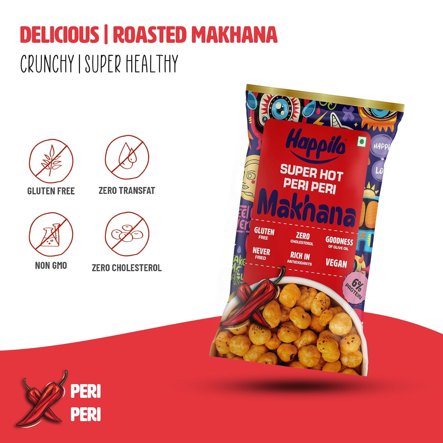Happilo Premium Super Snack Makhana Peri Peri (Pack Of 12) 14g
