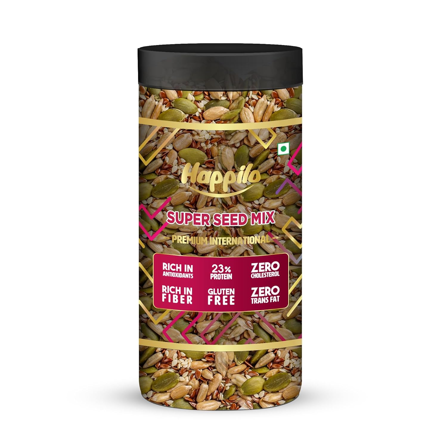 Happilo Premium Super Seeds Mix 500g Jar, Pumpkin Seeds, Flax Seeds, Sunflower Seeds, Melon Seeds, Sesame Seeds