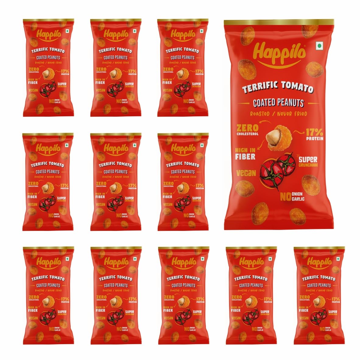 Happilo Premium Super Snack Terrific Tomato Peanuts (Pack Of 12) 25g