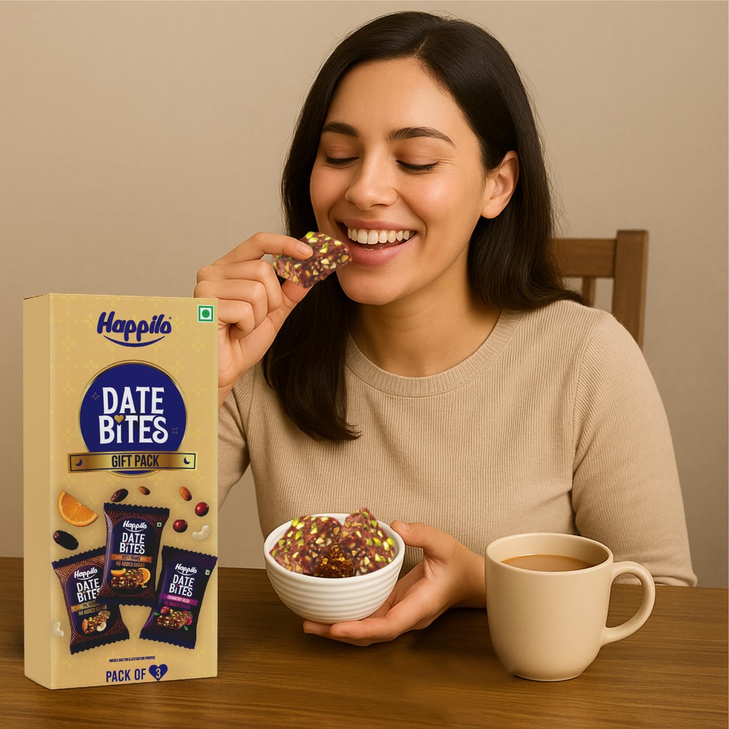 Happilo Date Bites Gift Pack 60g (Date Bites 20g, Date Bites Cranberry 20g & Date Bites Zesty Orange 20g)