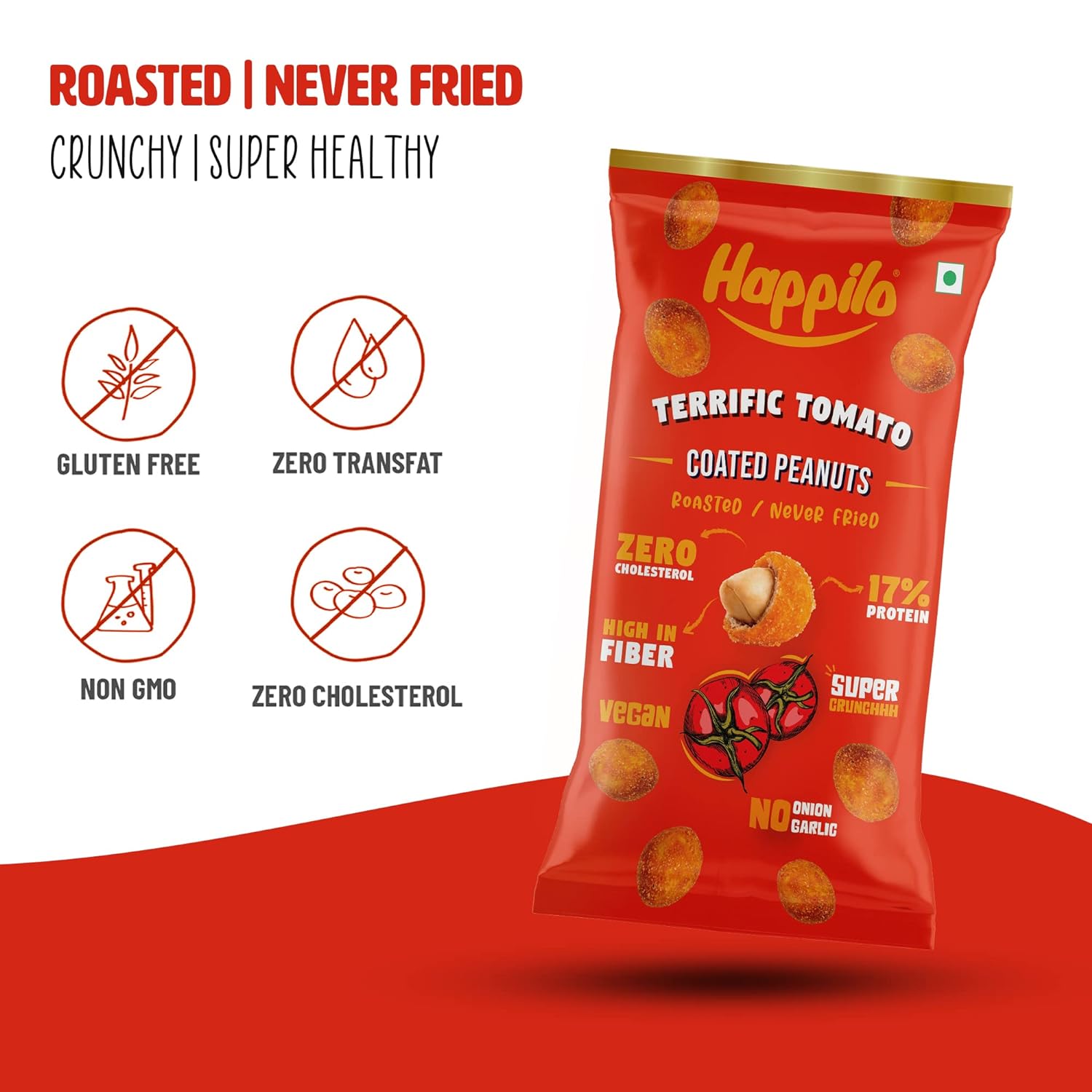 Happilo Premium Super Snack Terrific Tomato Peanuts (Pack Of 12) 25g