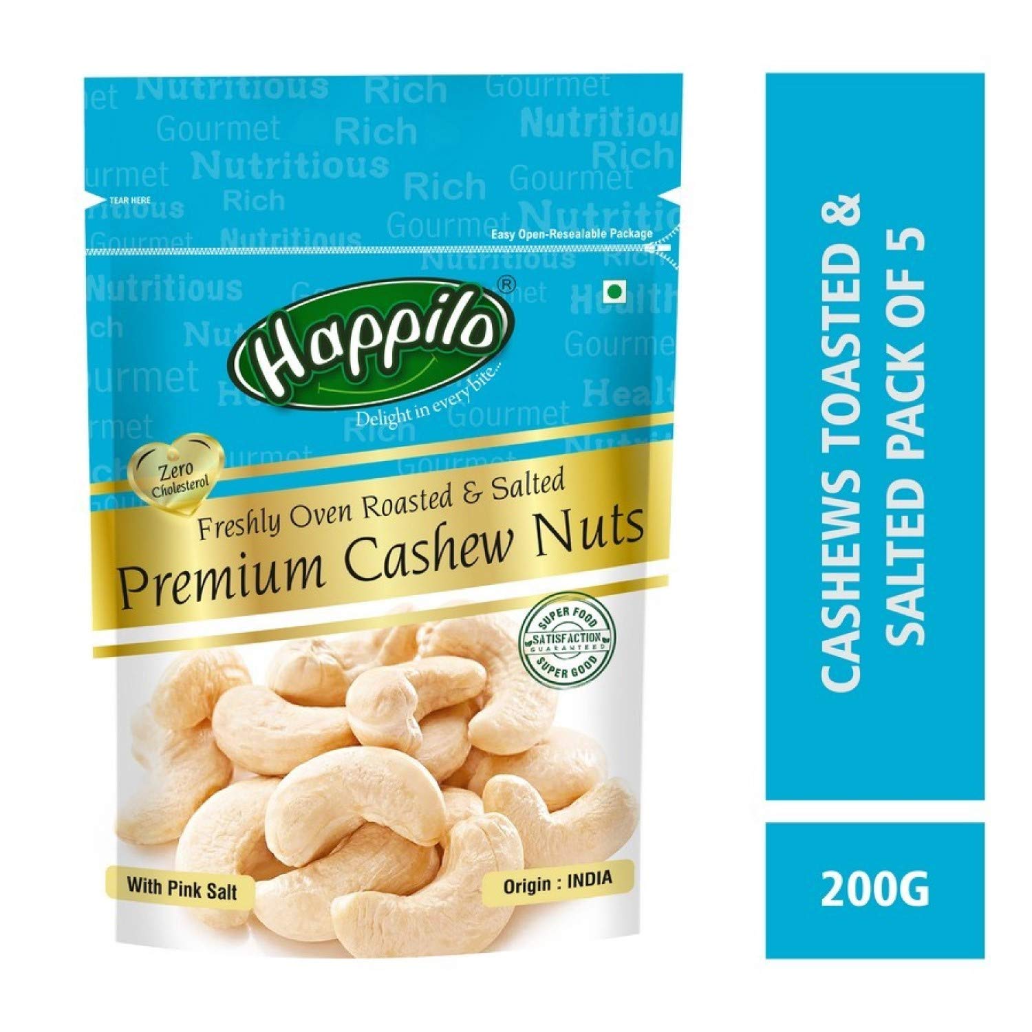 Happilo Premium Cashews Roasted & Salted 200g (Pack of 5)