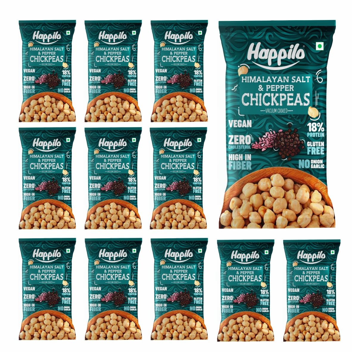 Happilo Premium Super Snack Himalayan Salt & Pepper Chickpeas (Pack Of 12) 20g