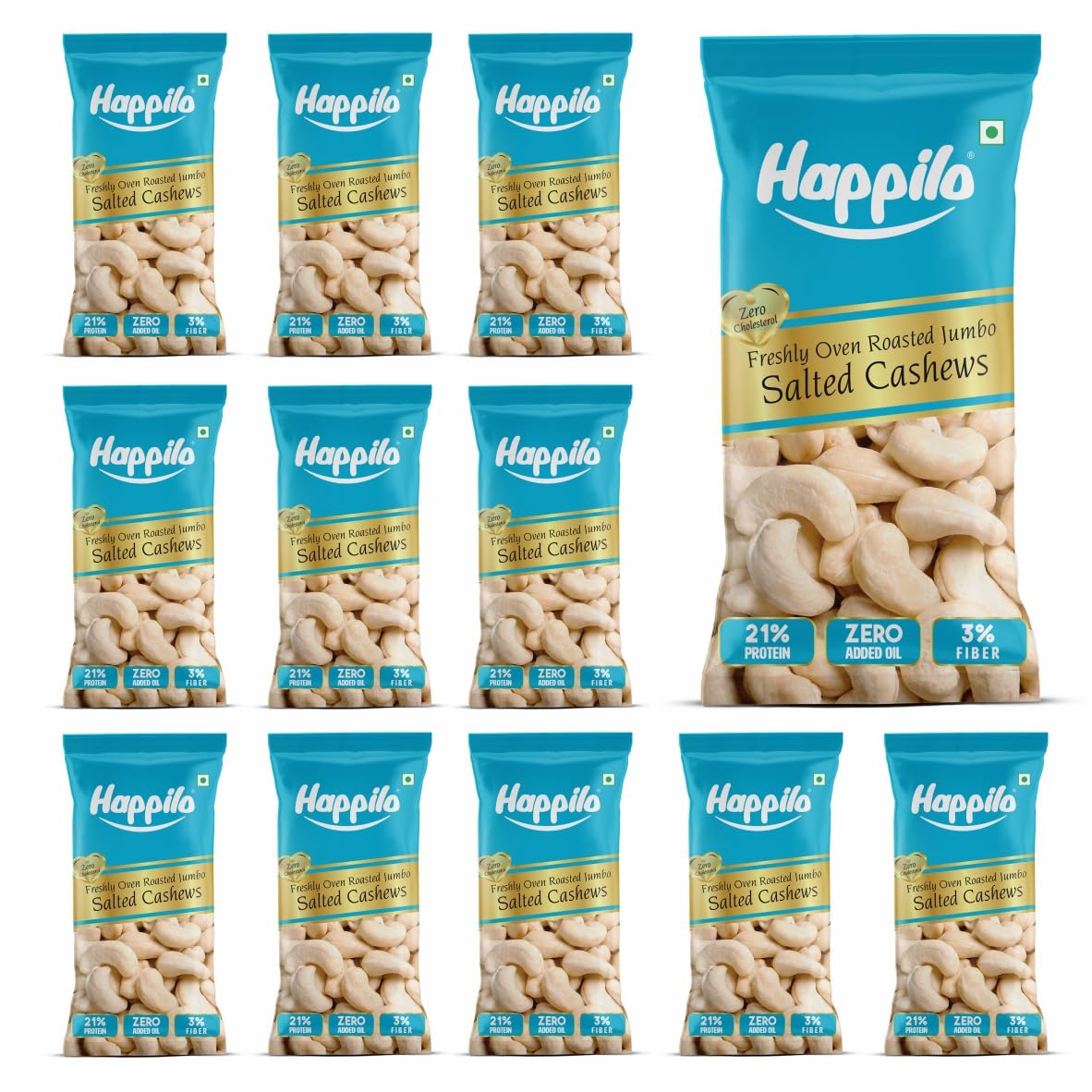 Happilo Smart Snack Salted Whole Cashews (Pack Of 12) 15g