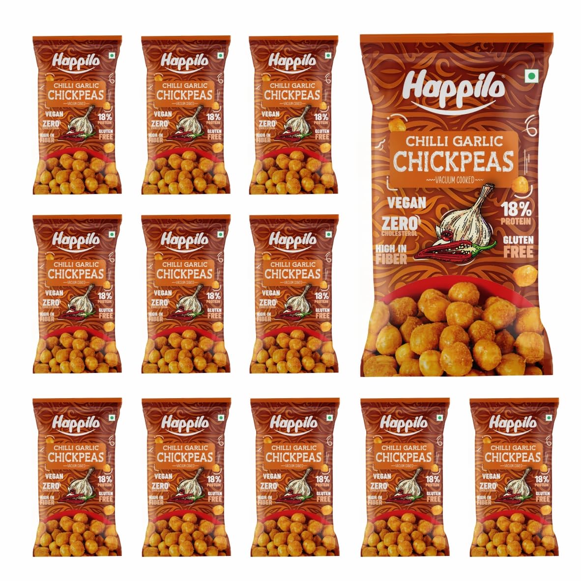 Happilo Premium Super Snack Chili Garlic Chickpeas (Pack Of 12) 20g