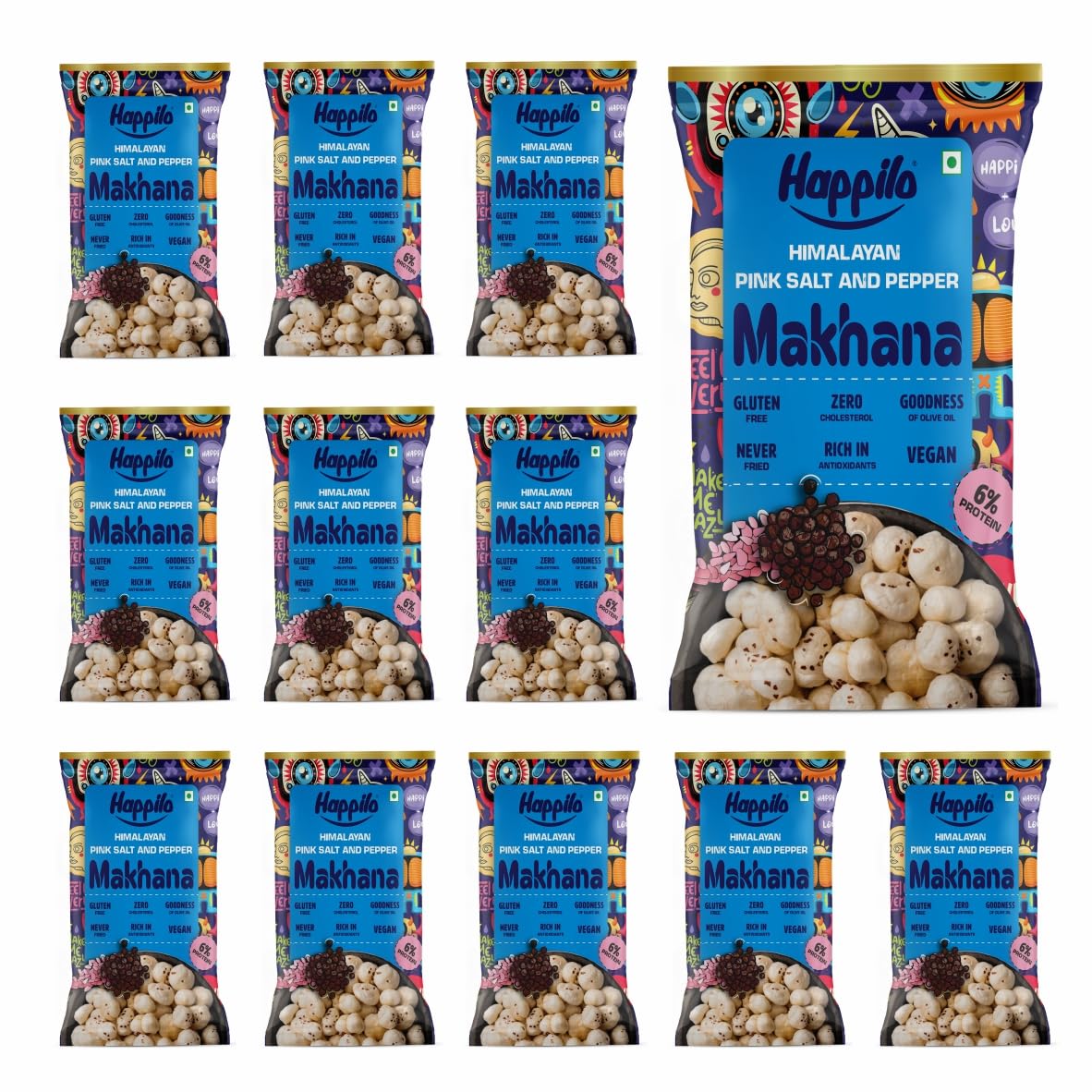 Happilo Premium Super Snack Makhana Himalayan Salt & Pepper (Pack Of 12) 14g