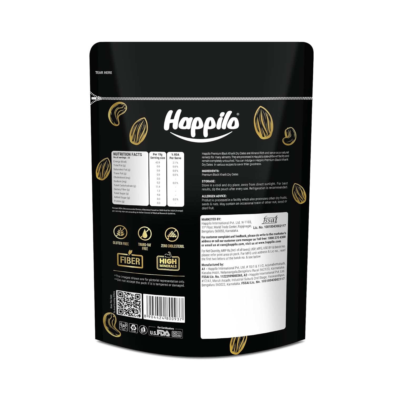 Happilo Premium Black Kharik Dry Dates Chuhara 500g*2