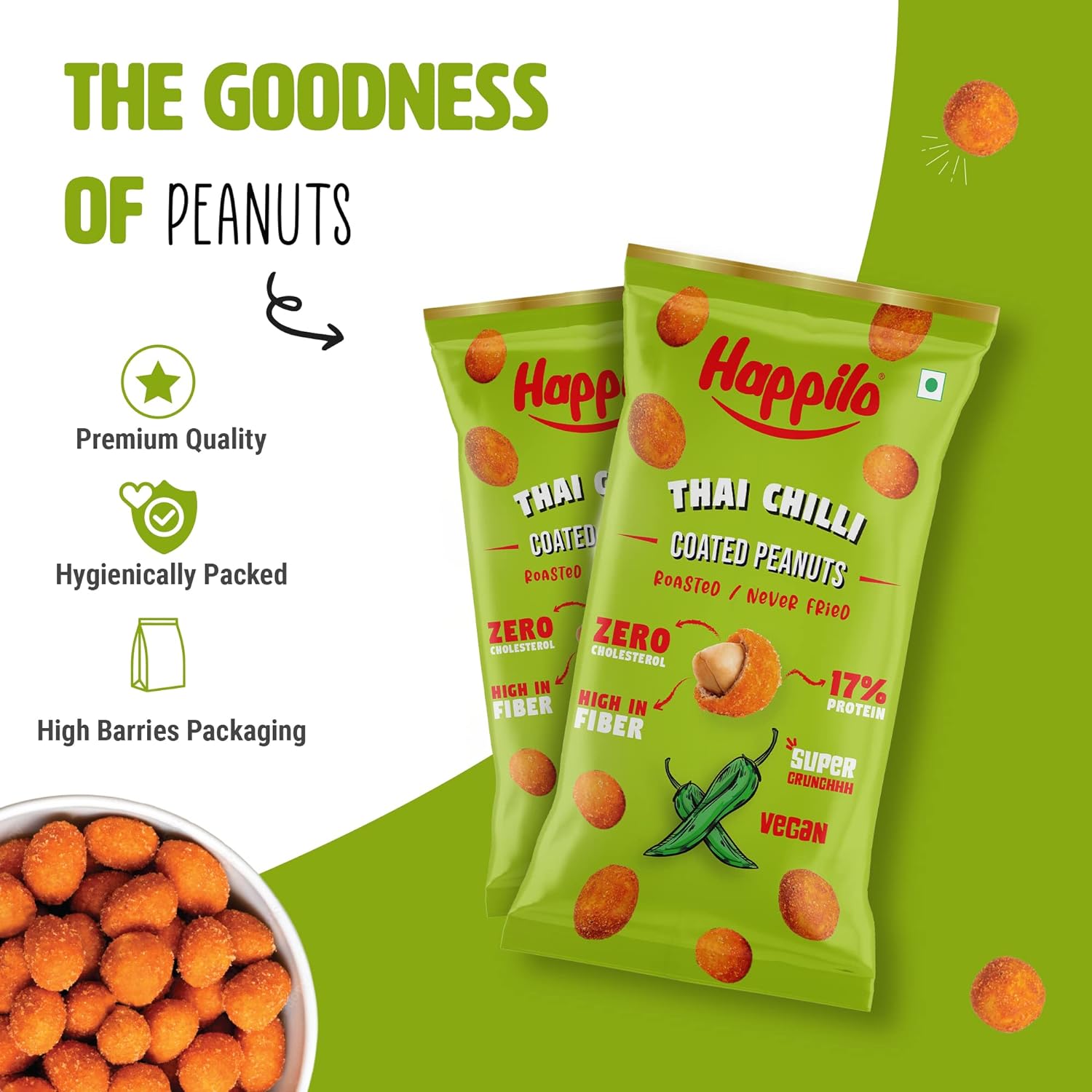 Happilo Premium Super Snack Thai Chilli Peanuts (Pack Of 12) 25g
