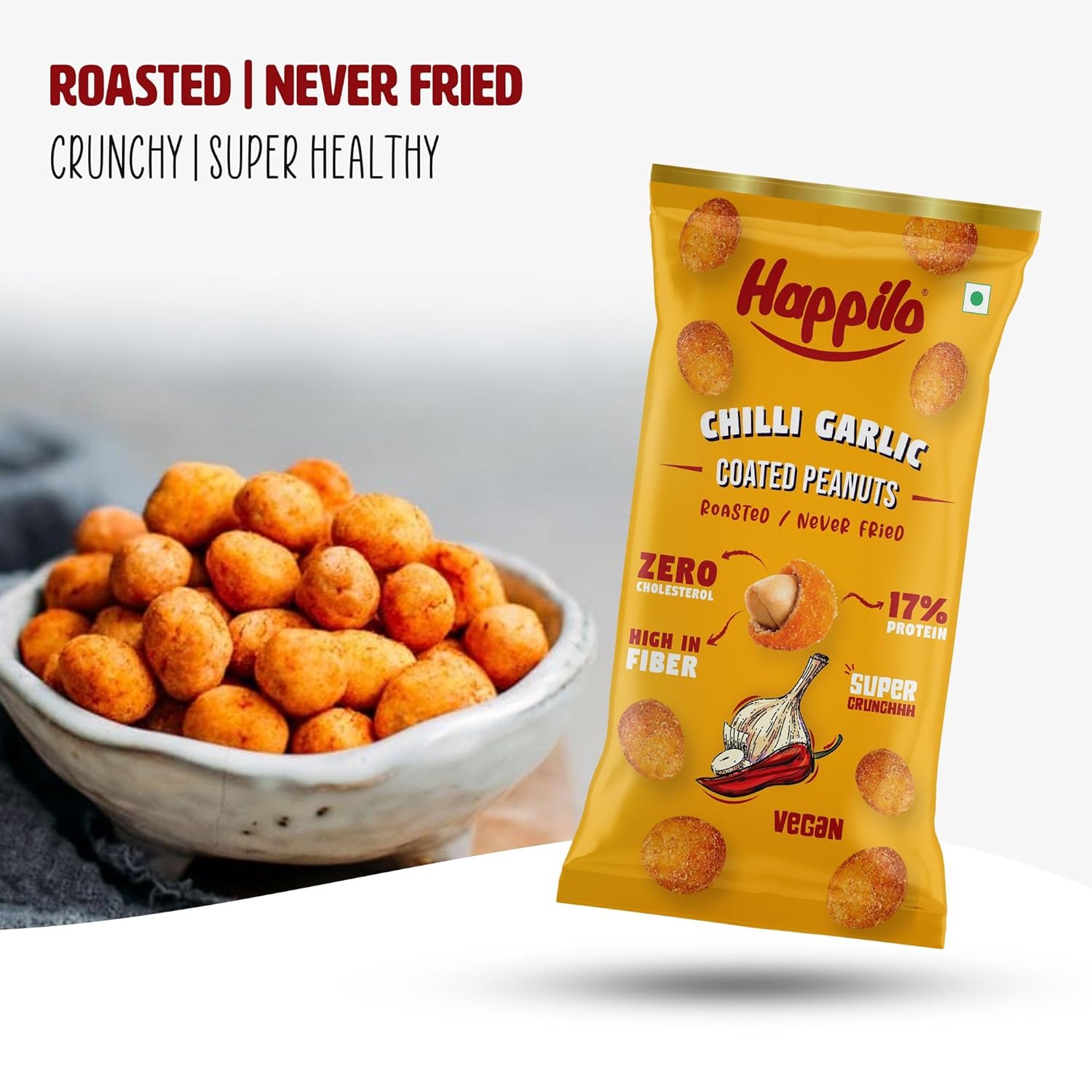 Happilo Premium Super Snack Chilli Garlic Peanuts (Pack Of 12) 25g