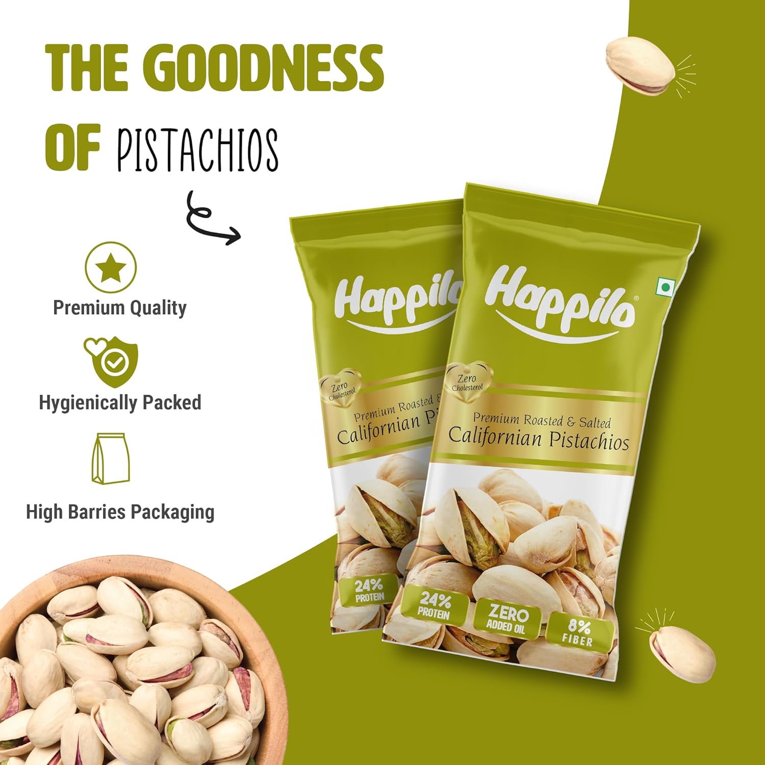Happilo Smart Snack Roasted & Salted Californian Pistachios (Pack Of 12) 15g+3g (20% Extra)