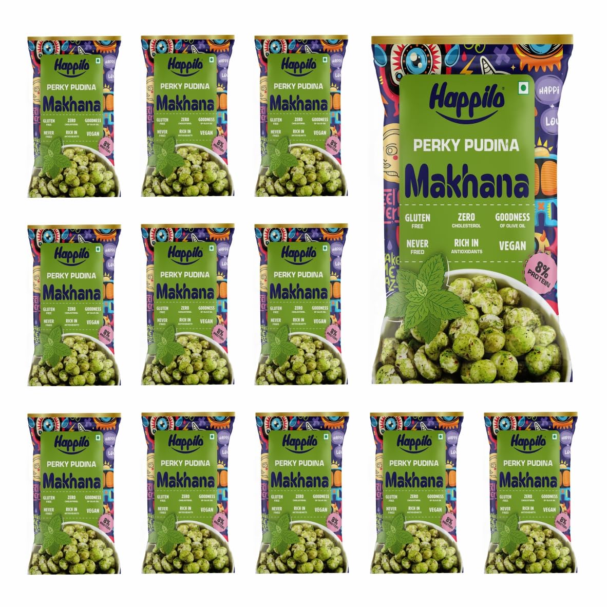 Happilo Premium Super Snack Makhana Perky Pudina (Pack Of 12) 14g