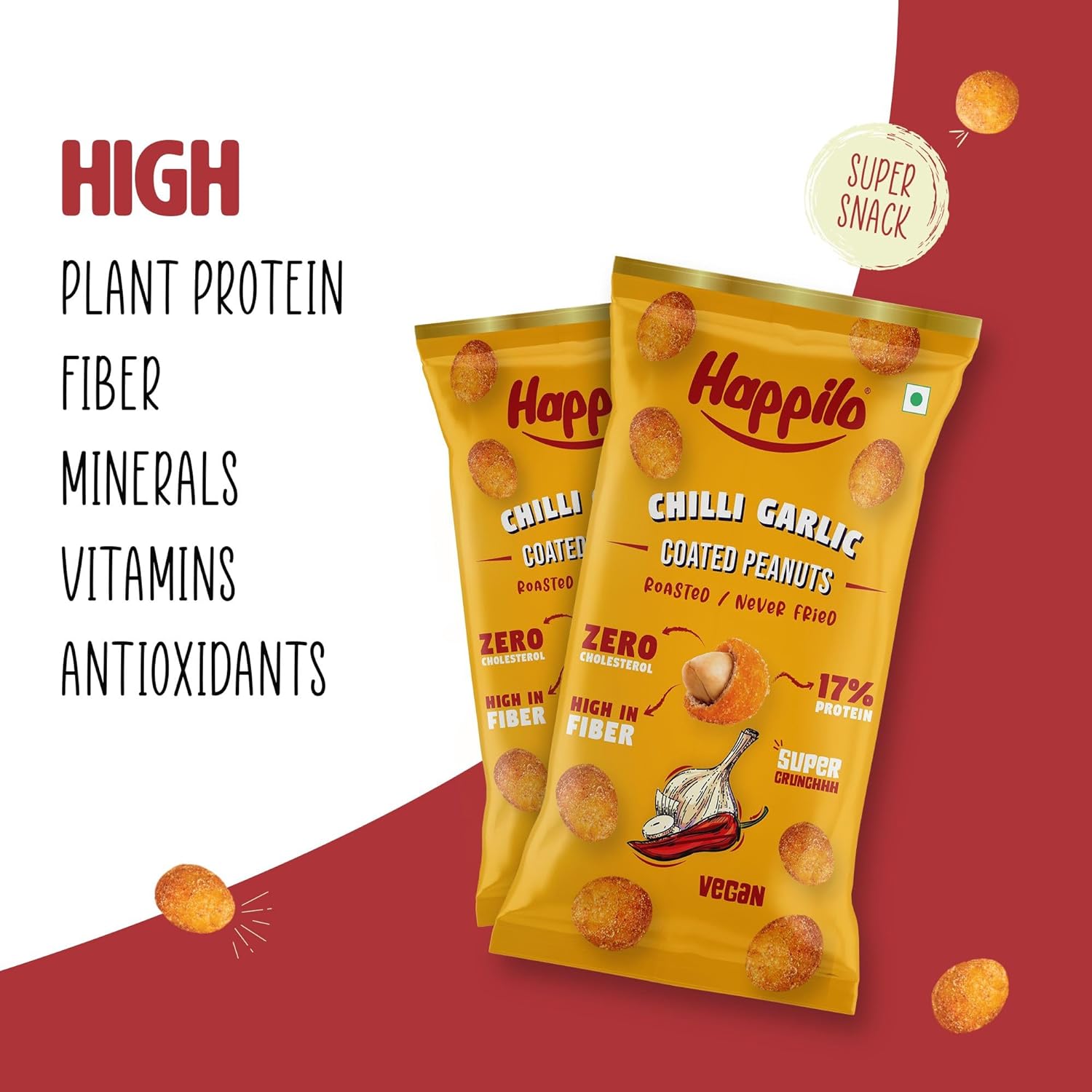 Happilo Premium Super Snack Chilli Garlic Peanuts (Pack Of 12) 25g